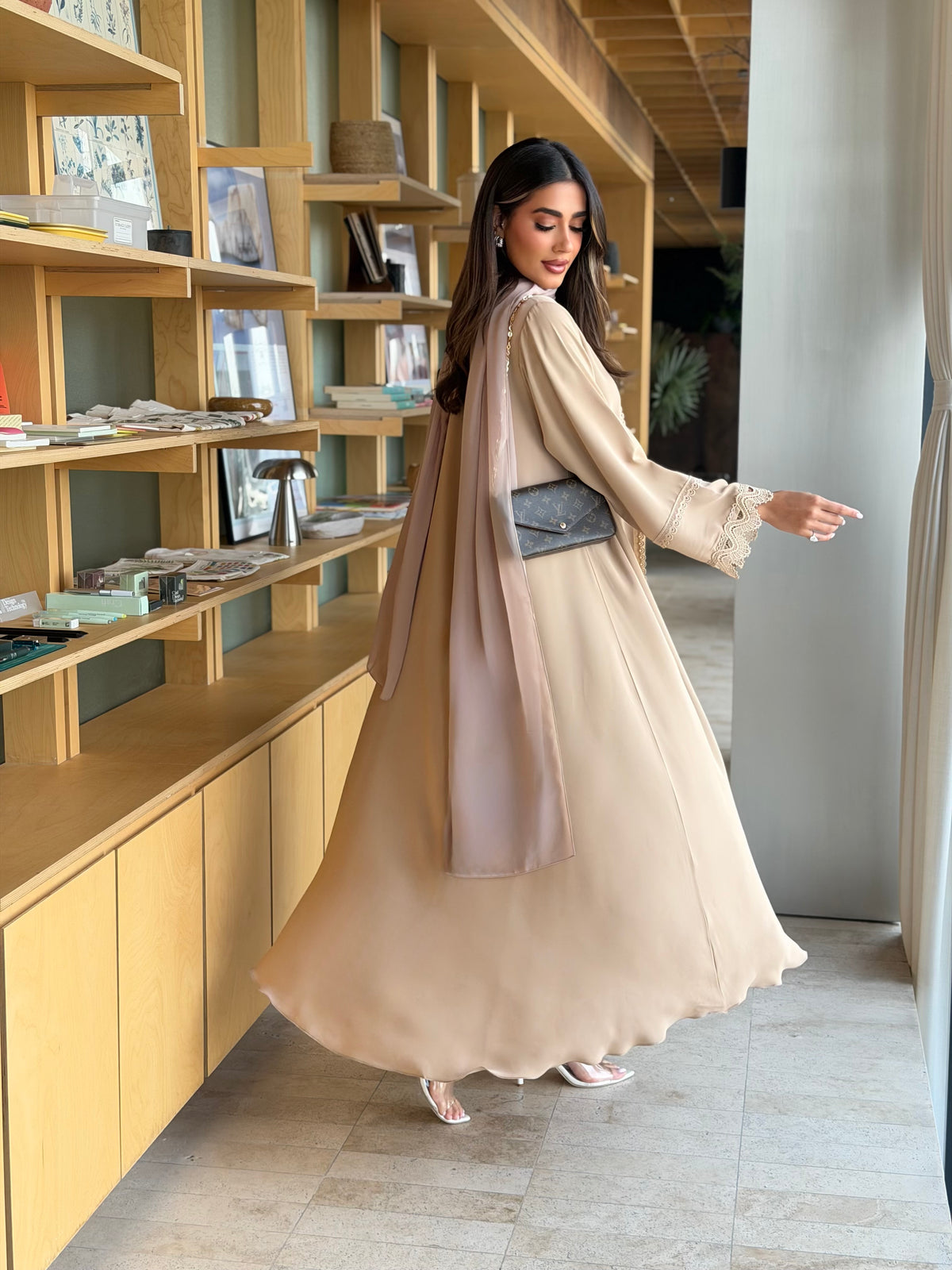 AT604 A_Cut Beige Abaya