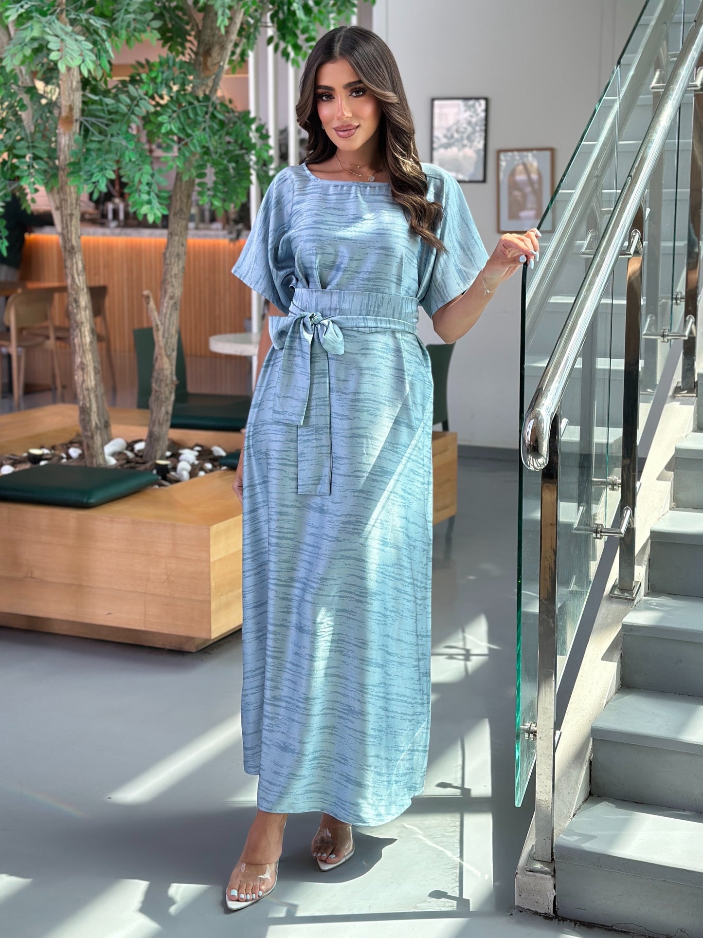 A011- blue crepe silk dress