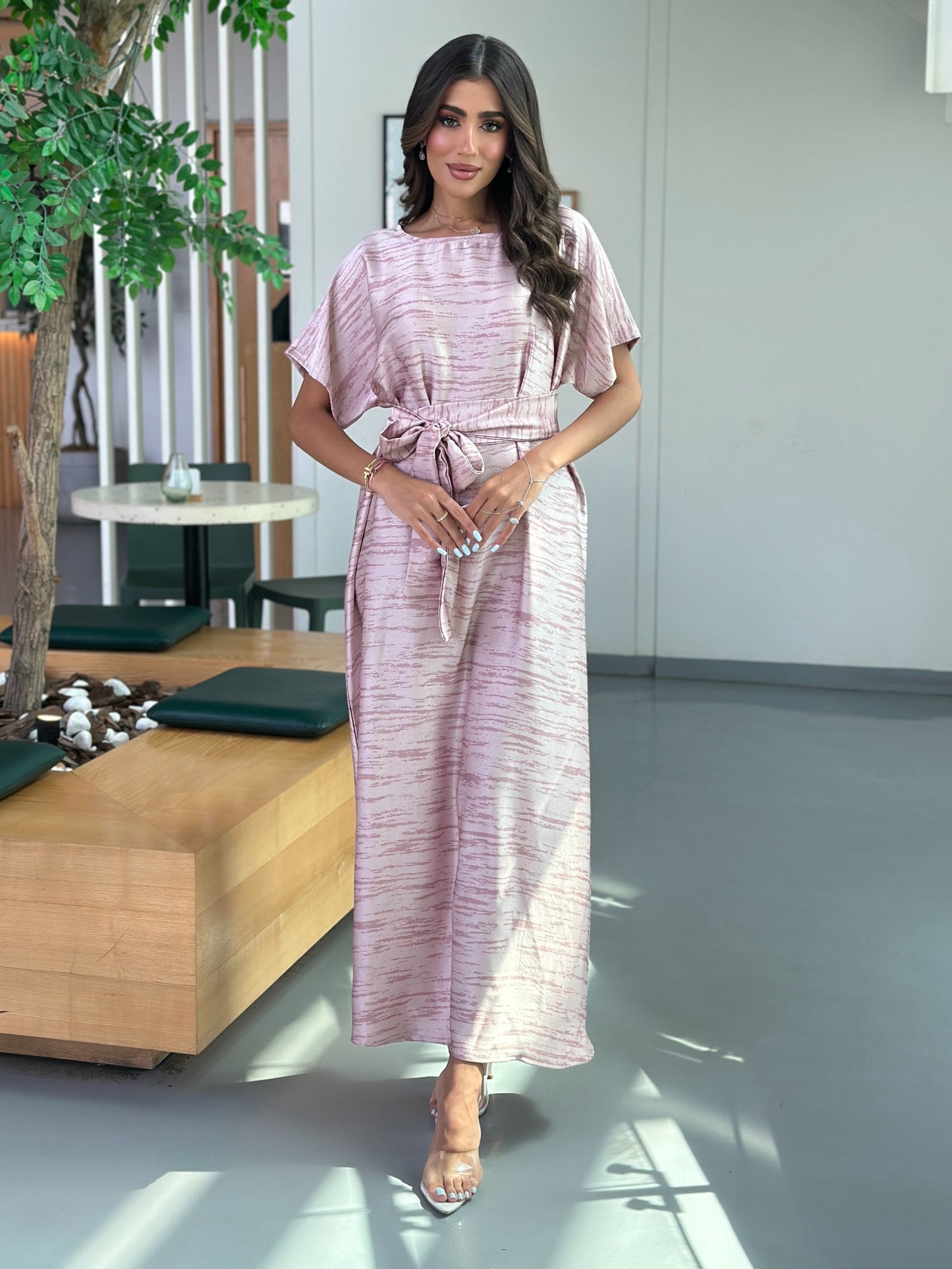 A012-pink crepe silk dress