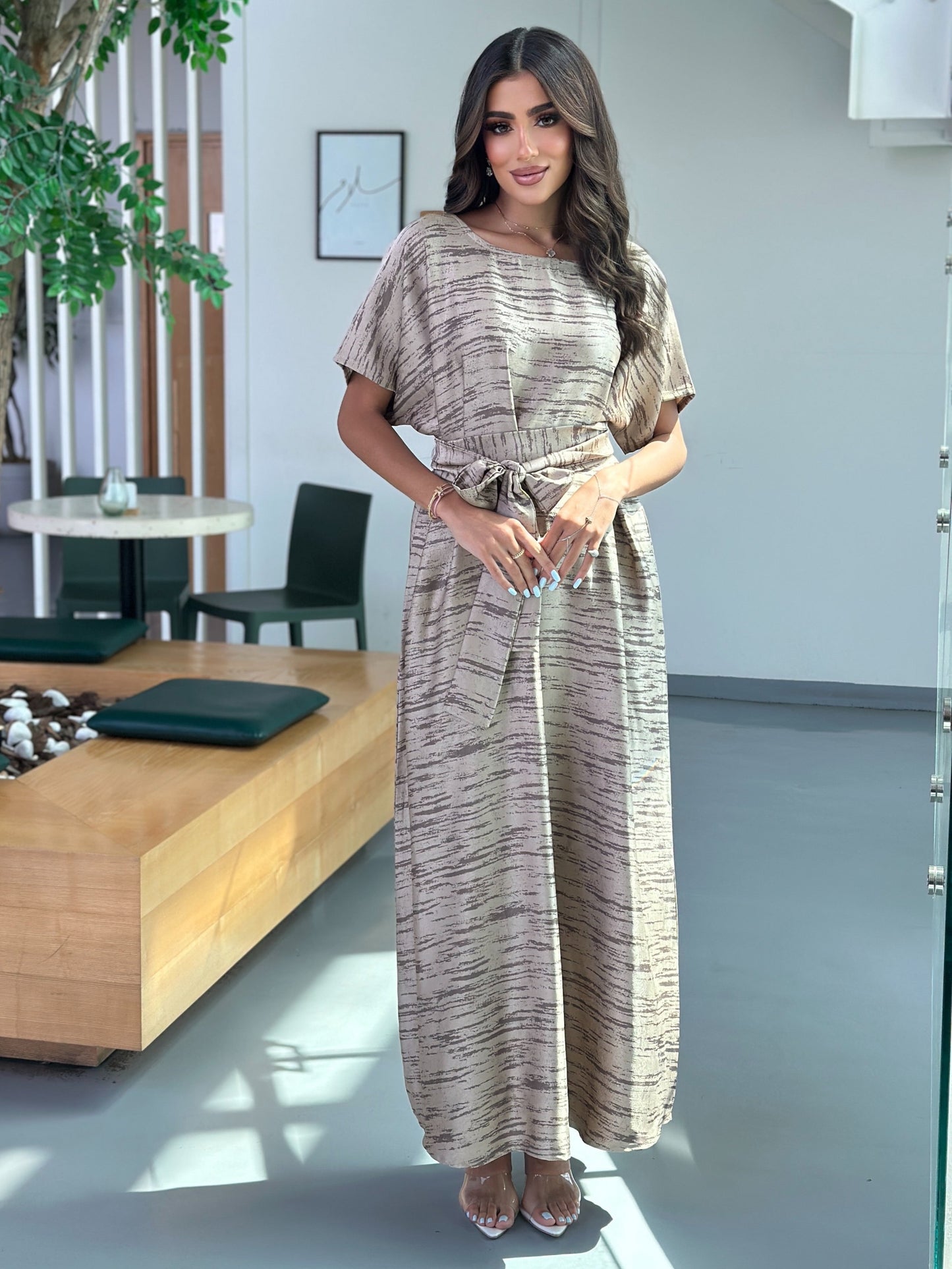 A014- tan crepe silk dress