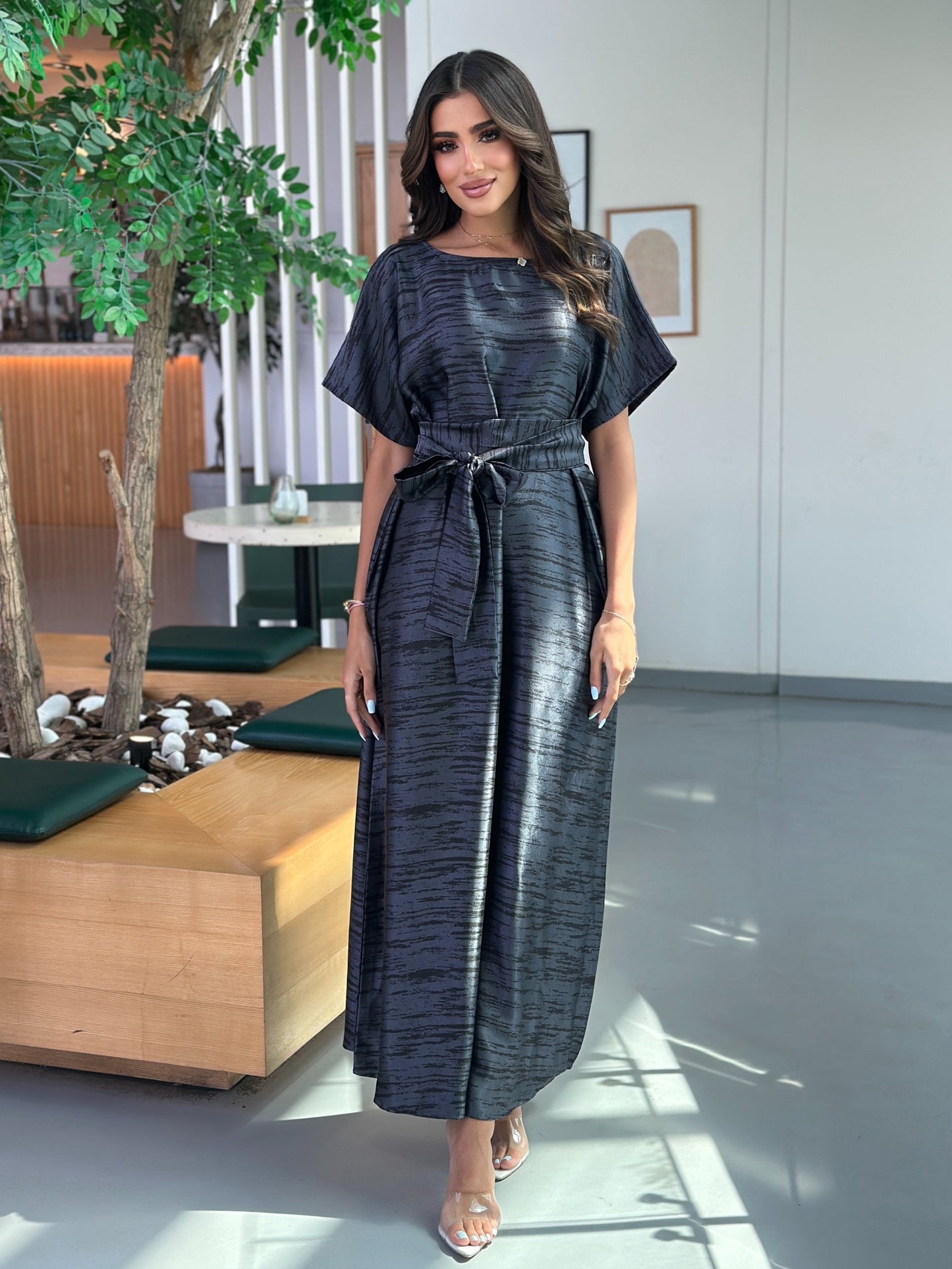 A015- charcol crepe silk dress