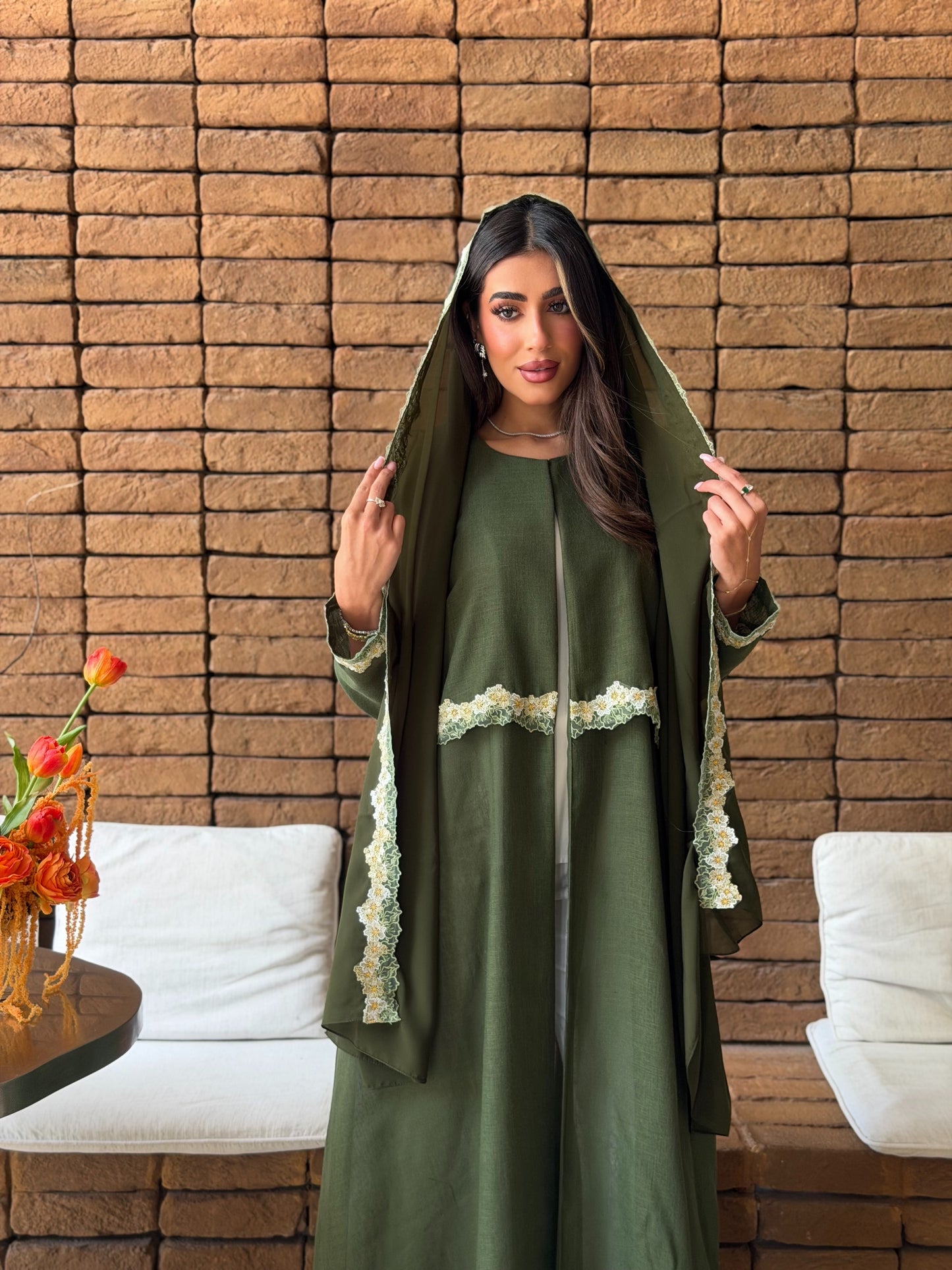 AT571 Olive Lenin Abaya