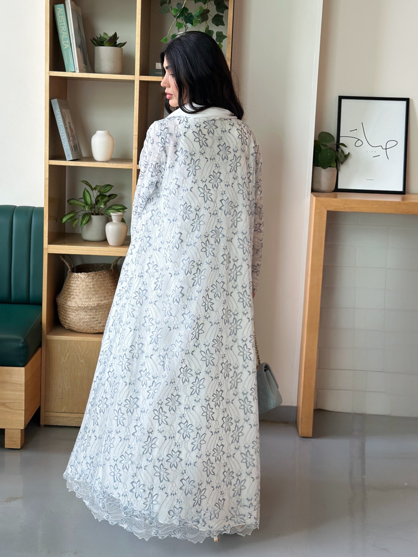 AT395 White Lace Abaya