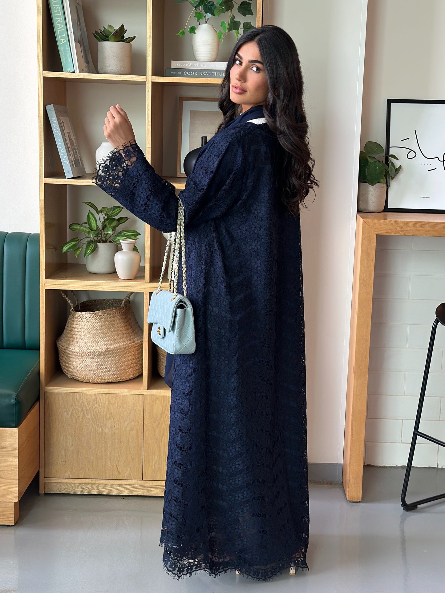 AT394 Navy Lace Abaya