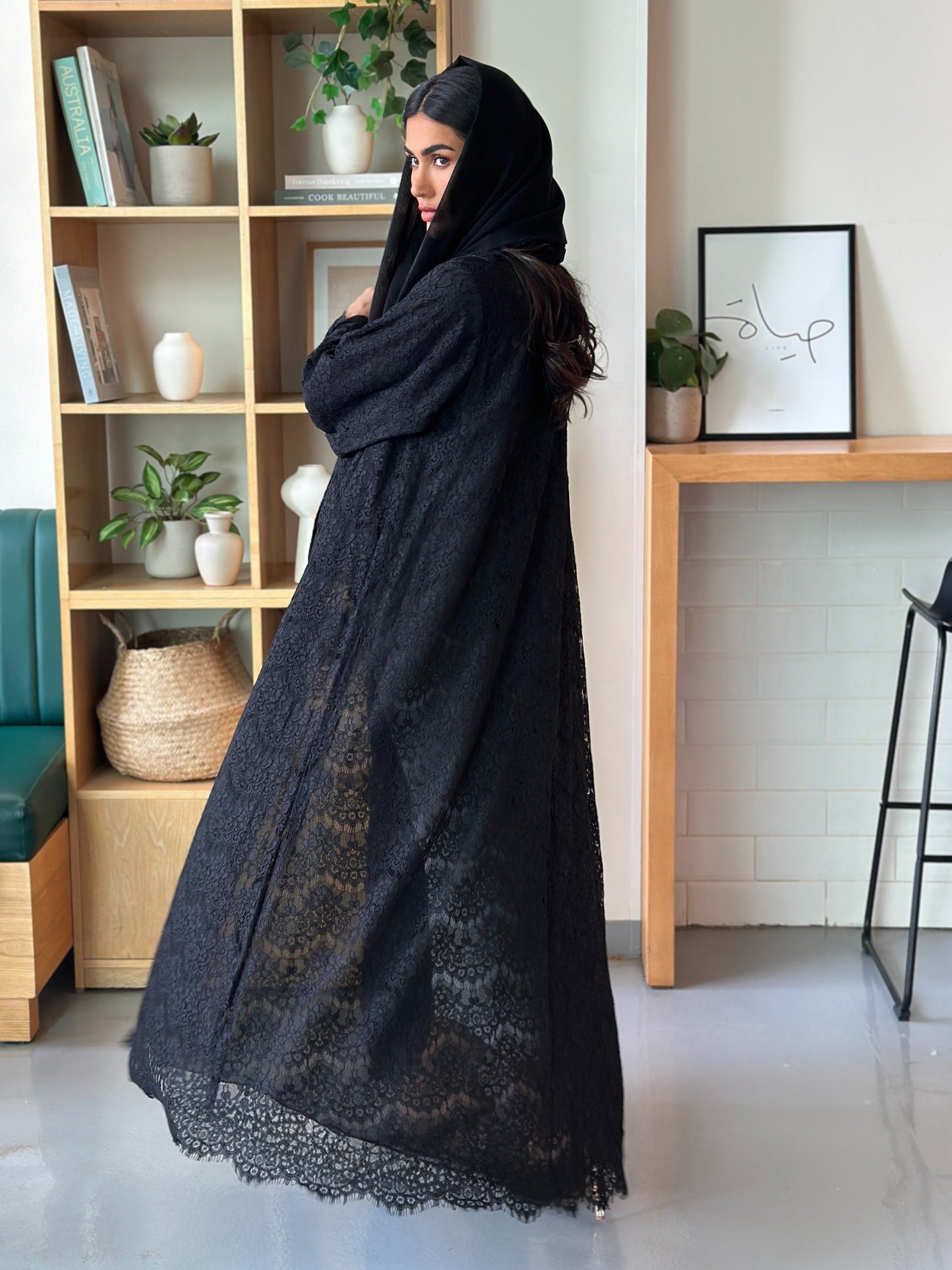 AT397 Black Lace Abaya