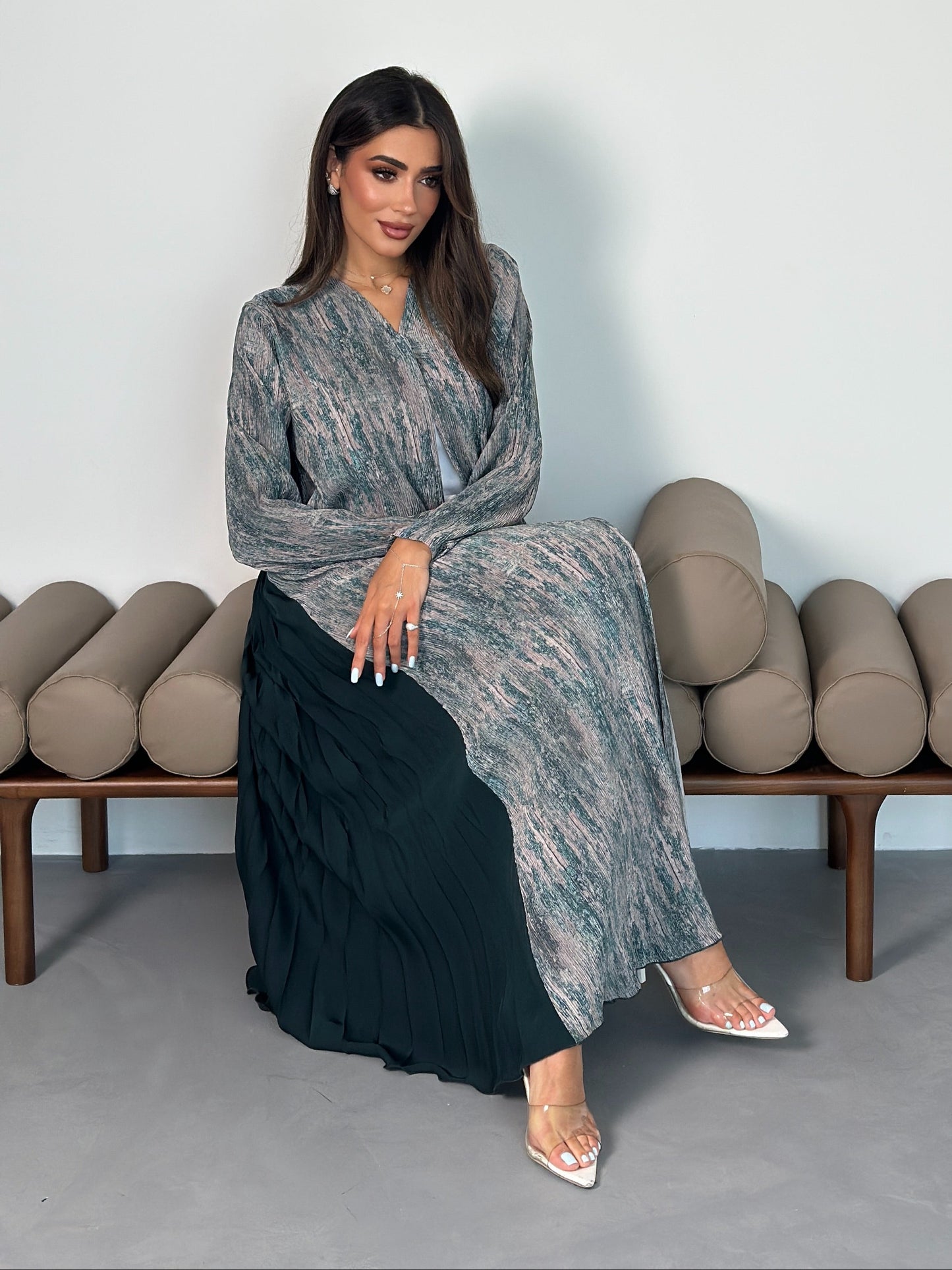 AT333 Pleat green abaya
