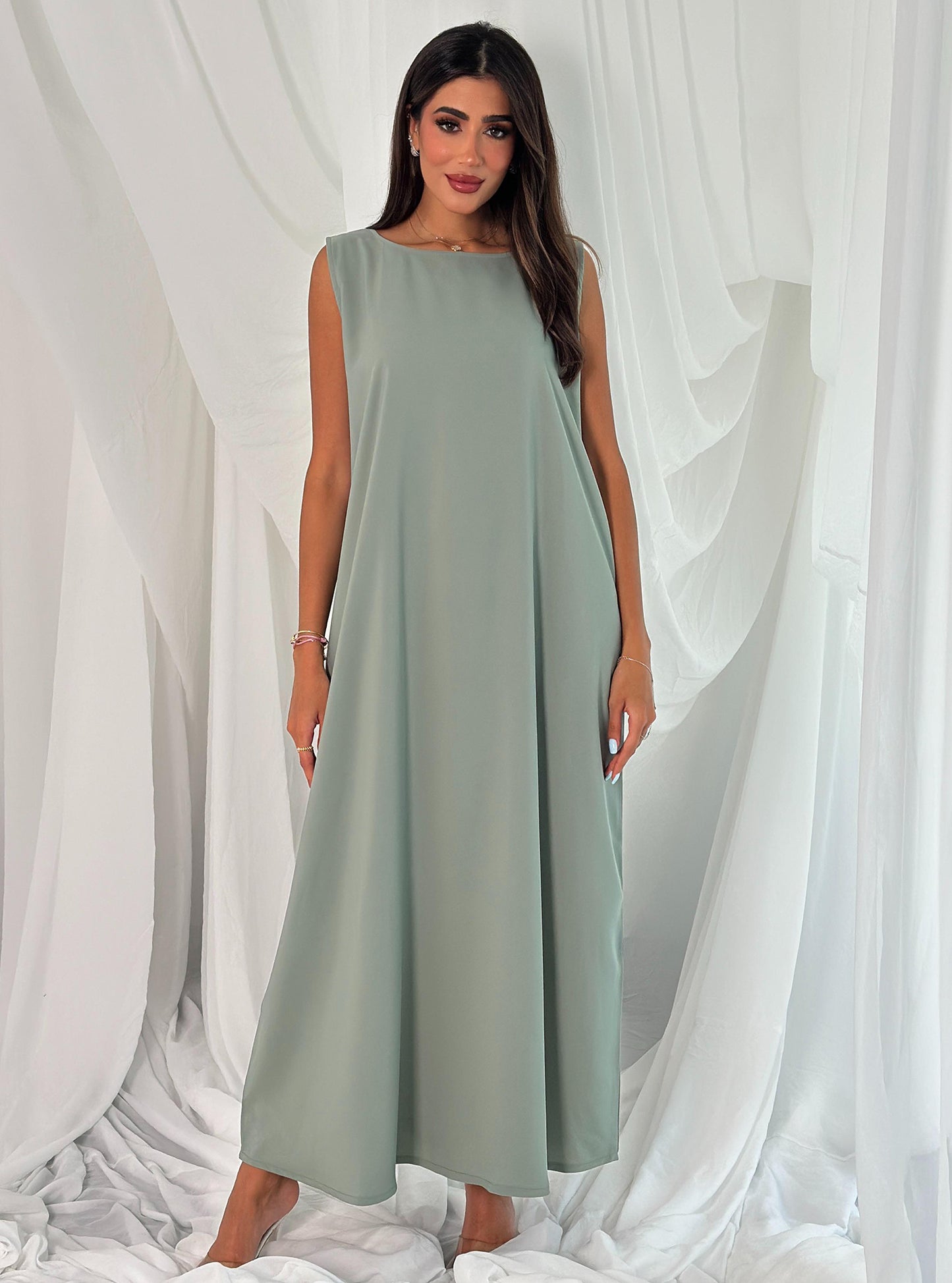 A005- crepe A-cut mint dress