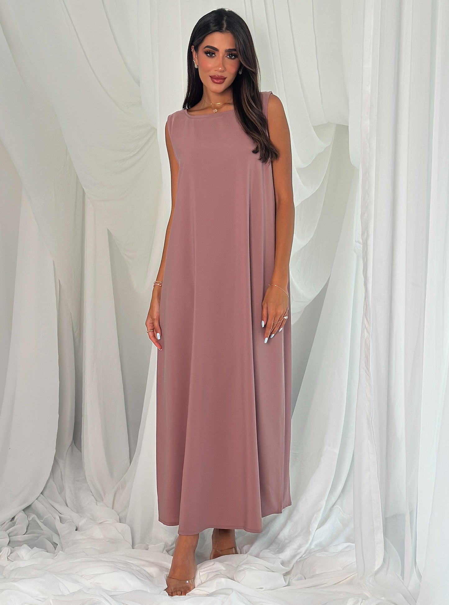 A007- crepe A-cut rose dress