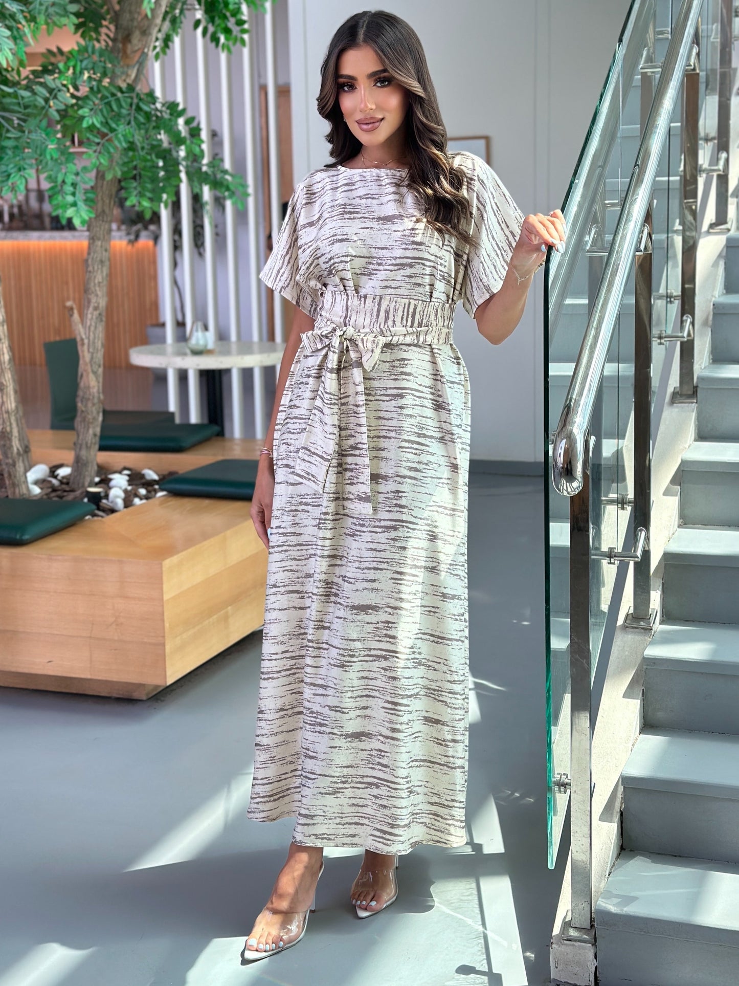 A010- beige crepe silk dress