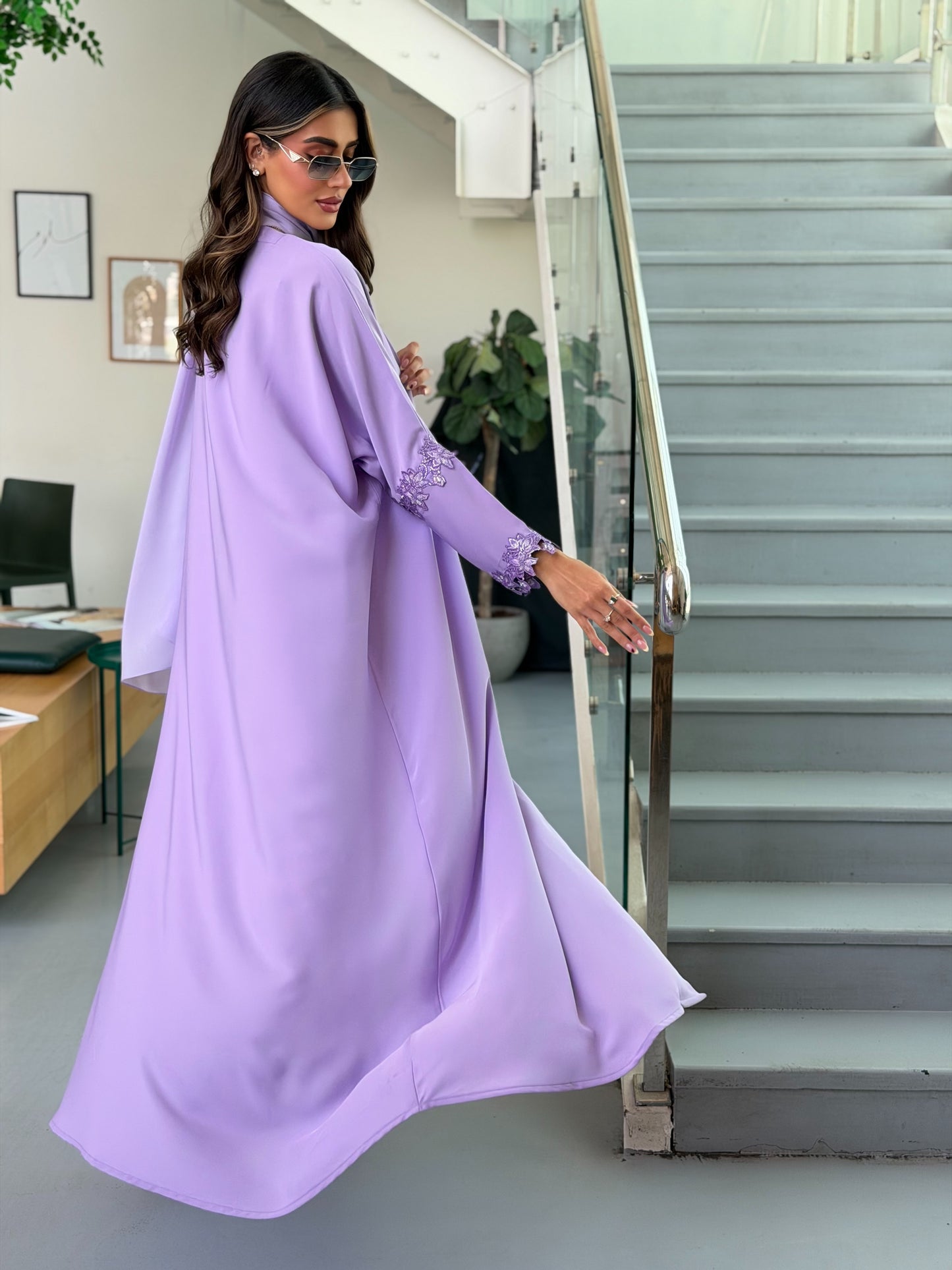 AT542 Half Bisht purple Abaya