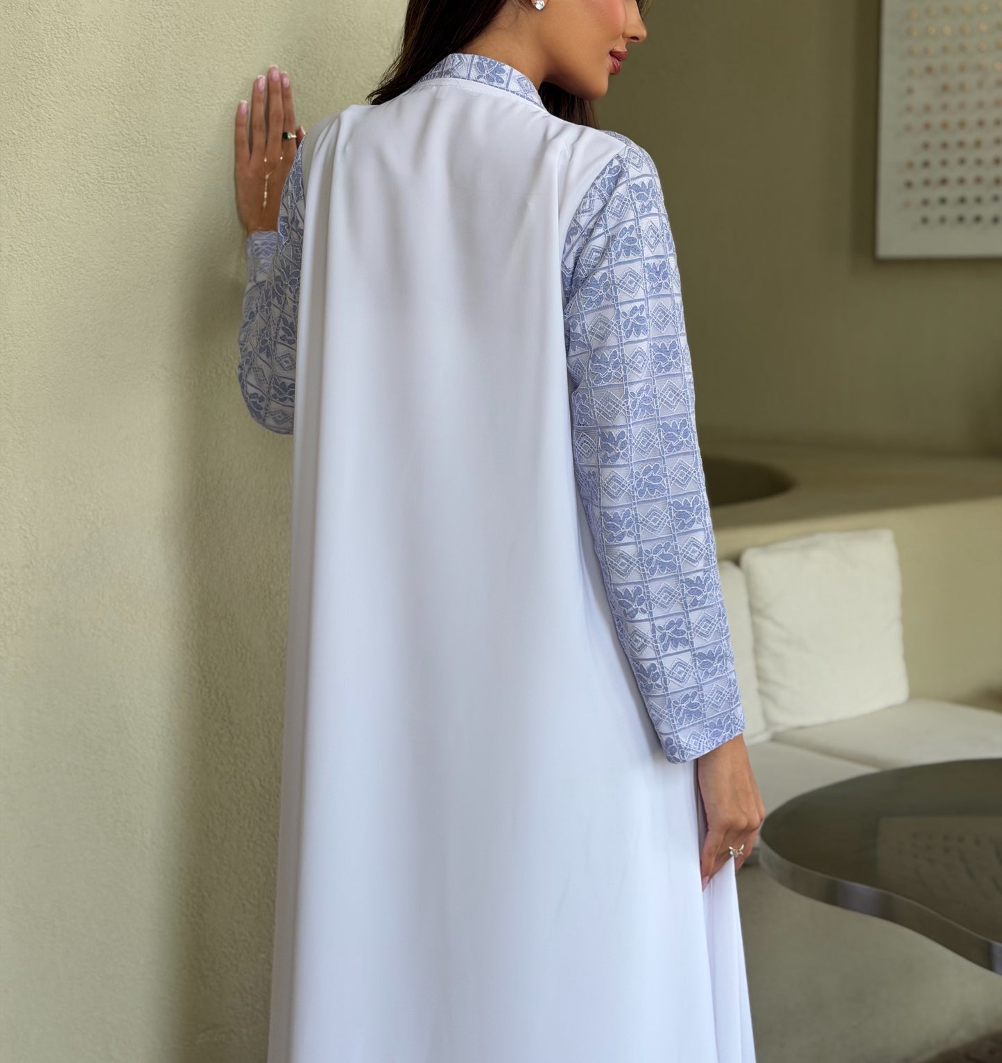 AT552 Pearl Lace A-Cut Abaya
