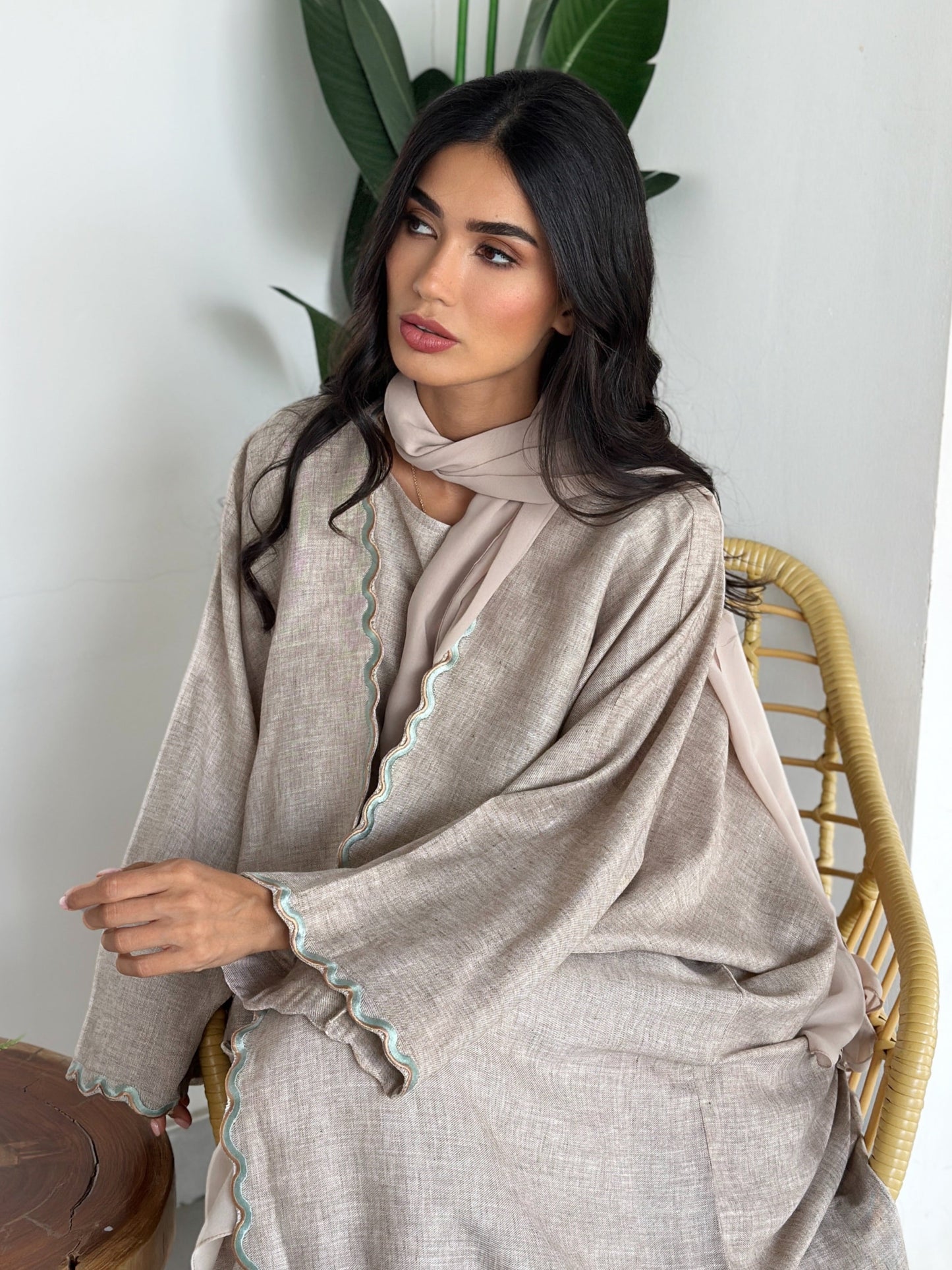 AT407 Beige Set Abaya