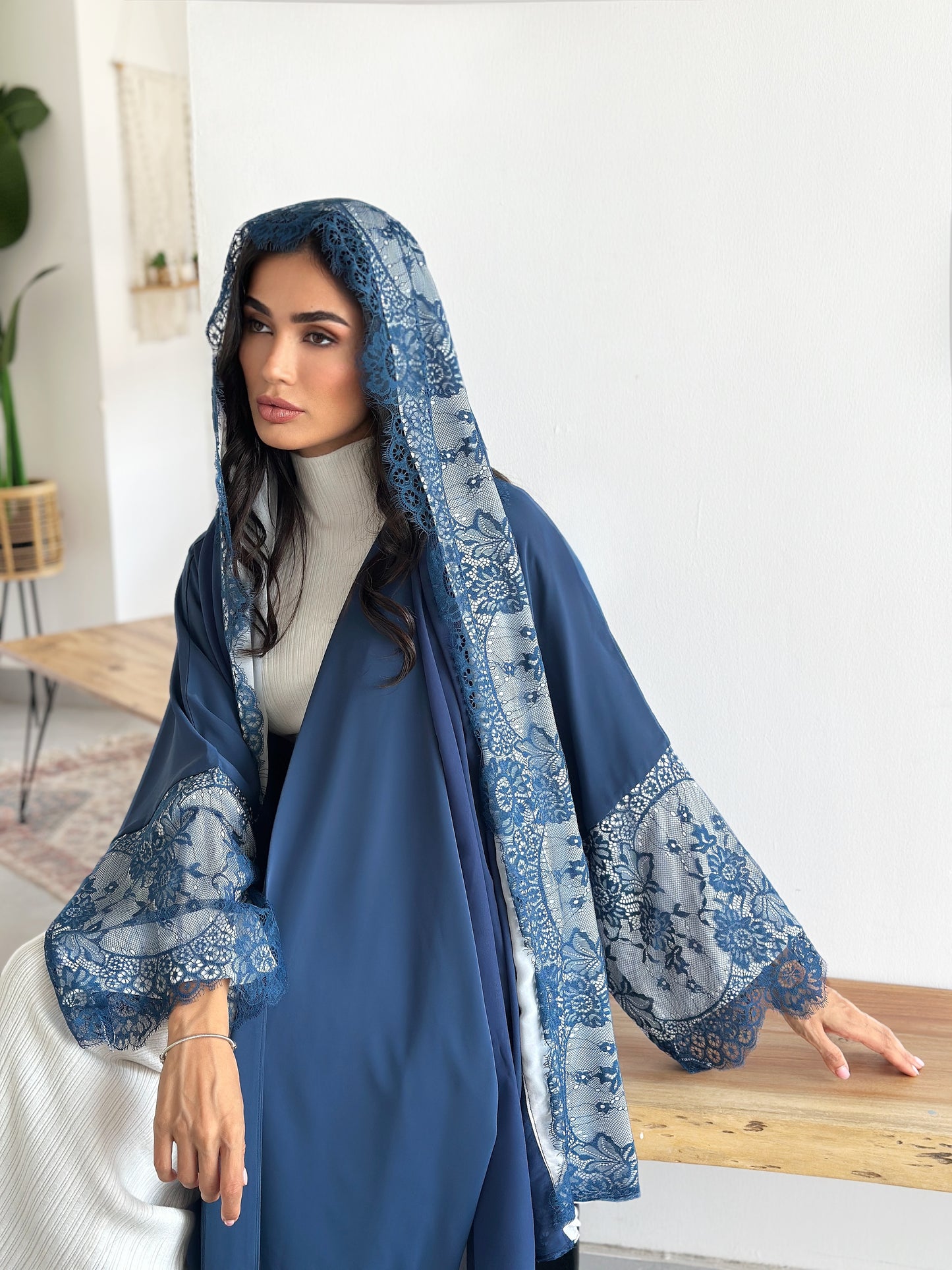 AT410 Lace Teal Abaya
