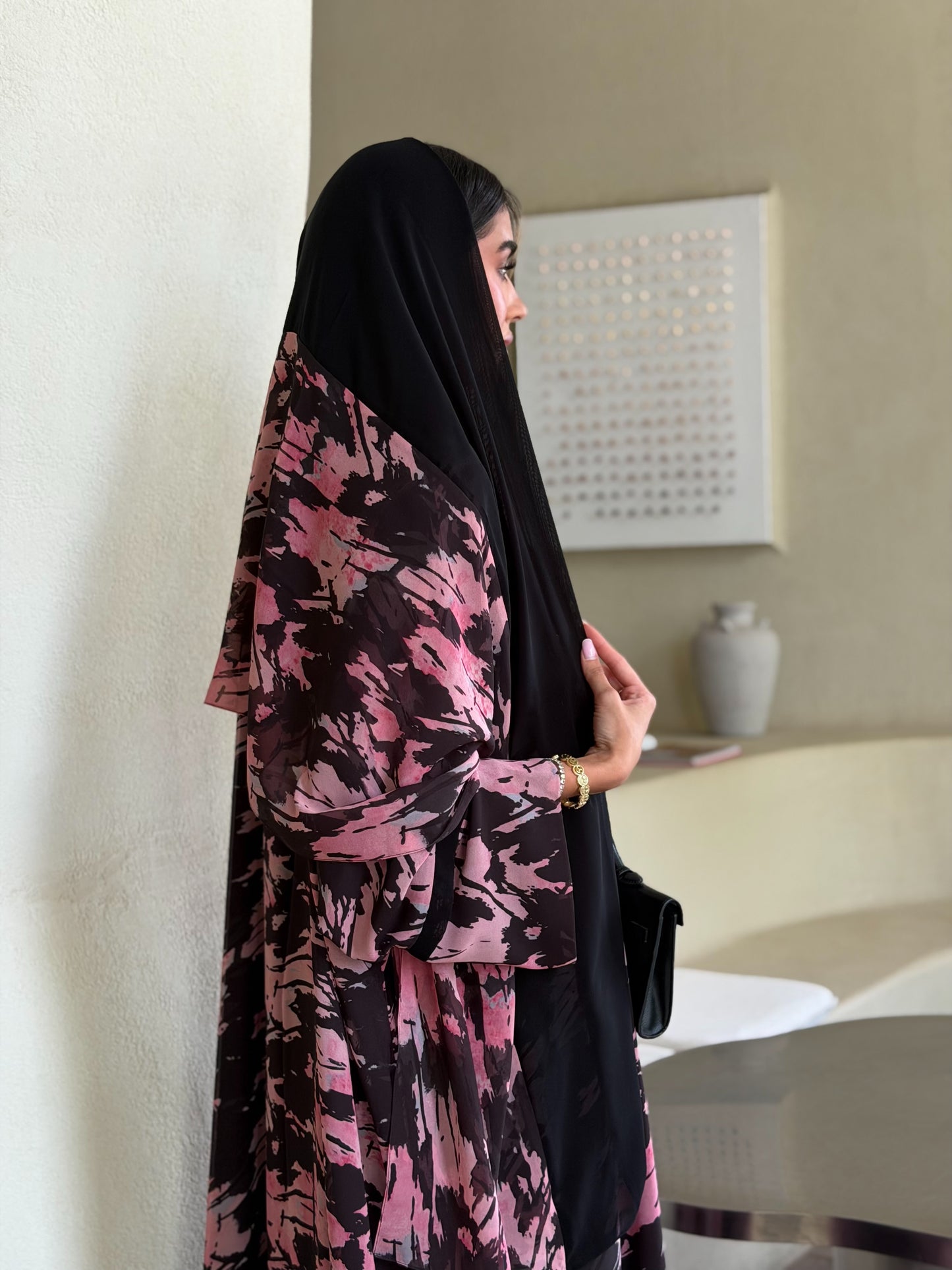 AT567 Midnight Rose Double Chiffon Bisht Abaya