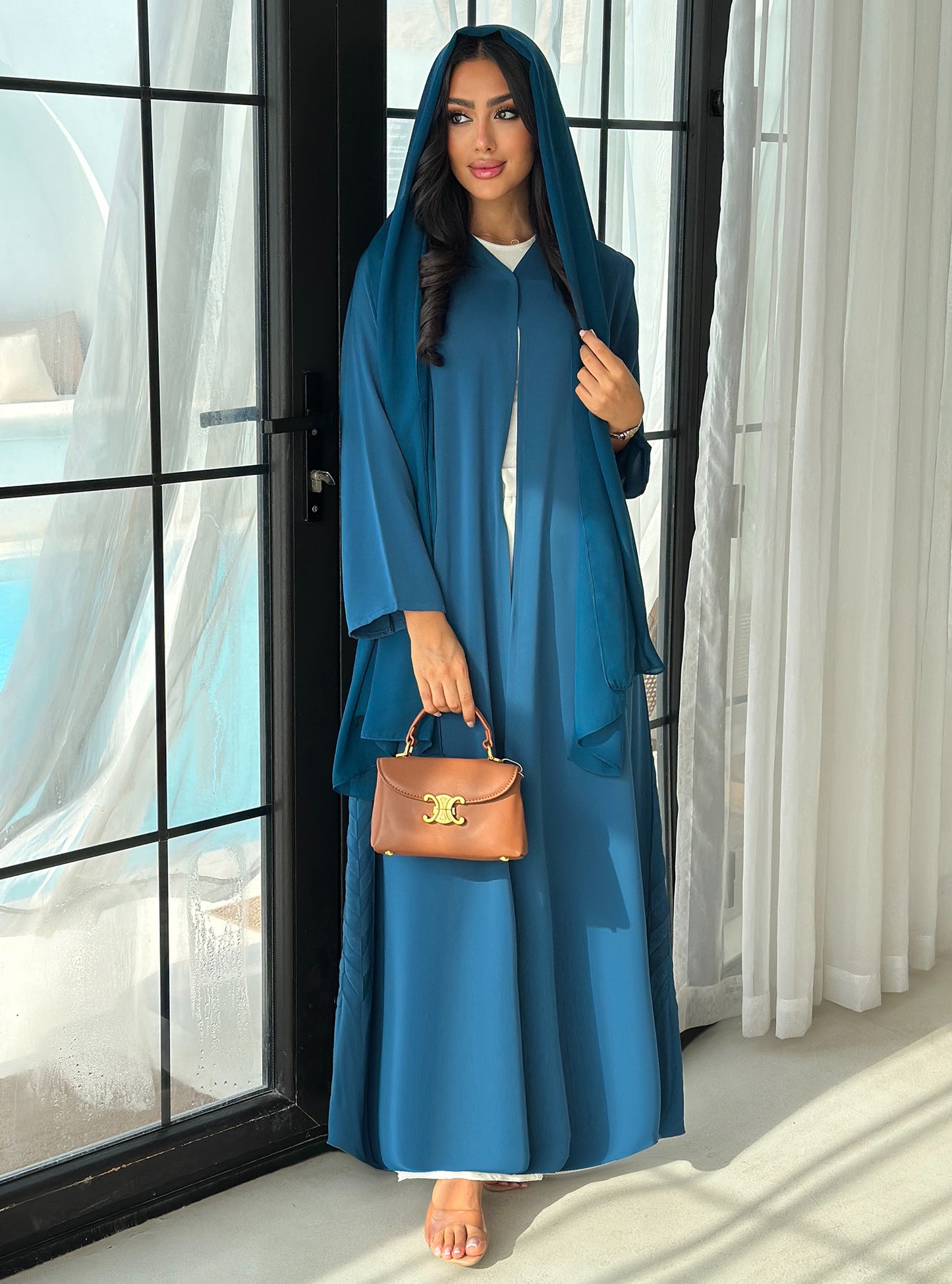 AT381 Teal Pelate Abaya