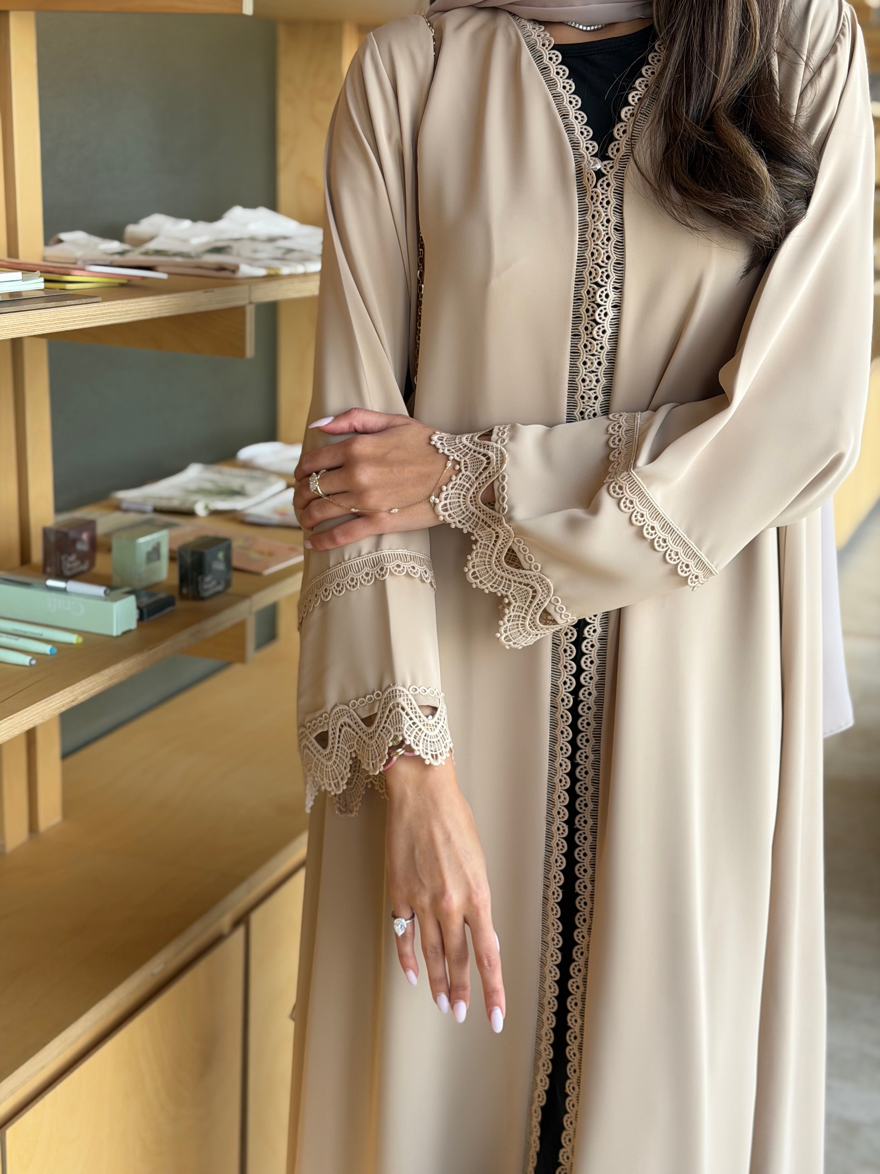 AT604 A_Cut Beige Abaya