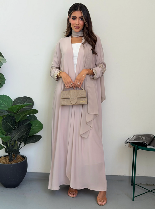 AT541 Half bisht beige  Abaya