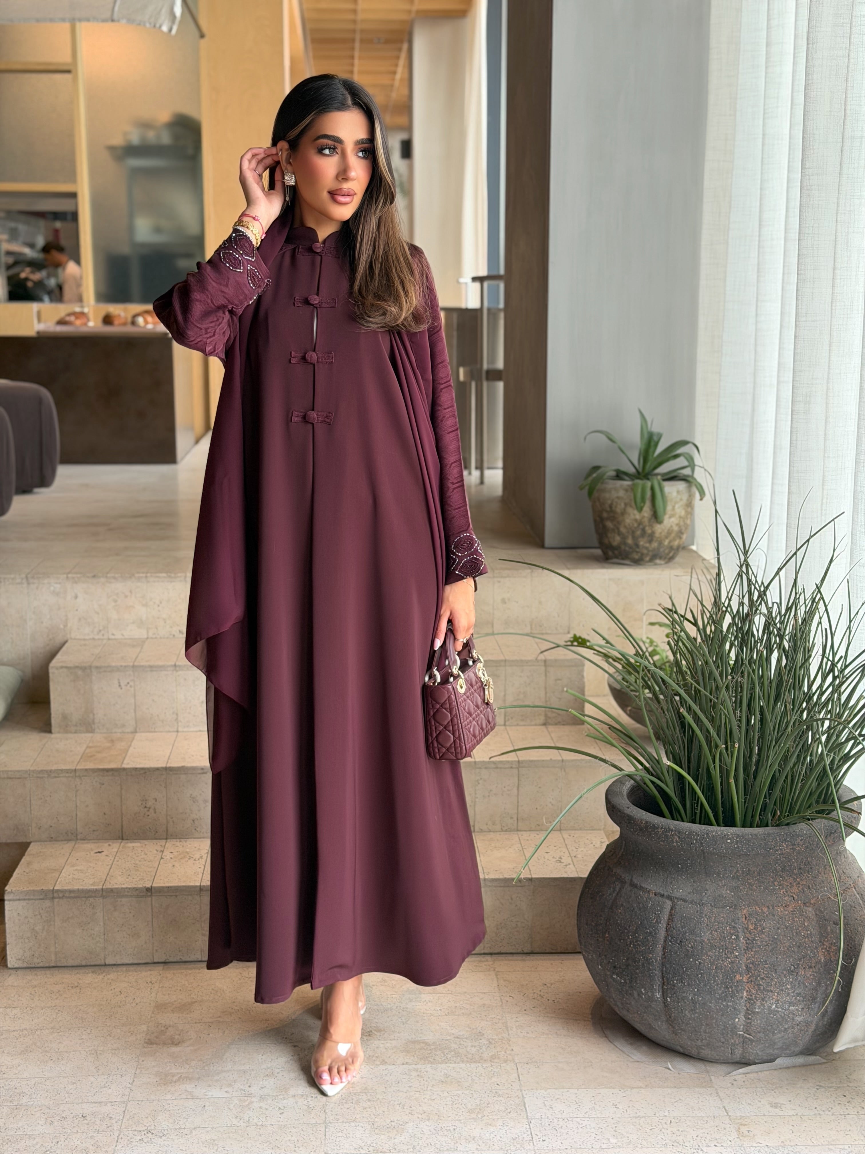 AT581 Maroon  Abaya