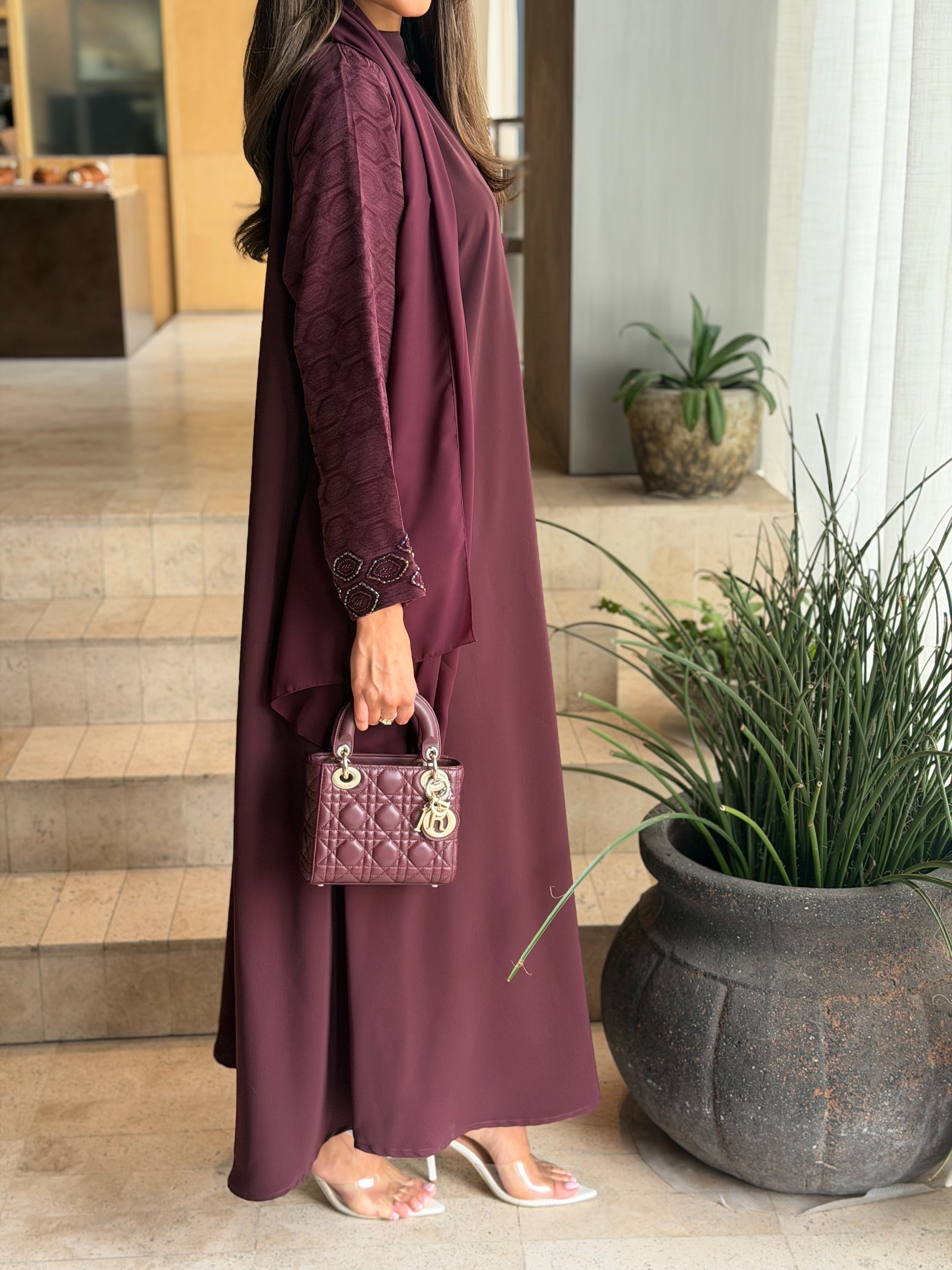 AT581 Maroon  Abaya