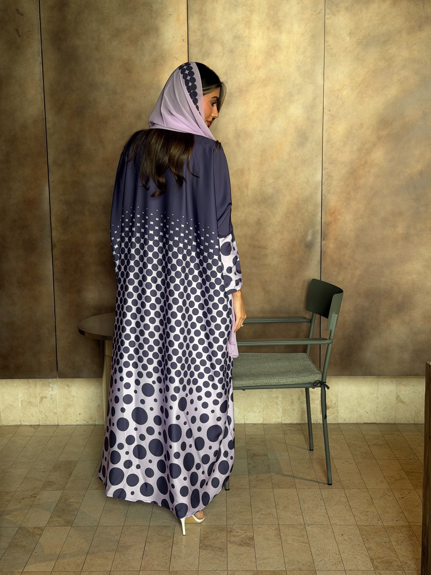 AT575 Polka print Bisht Abaya