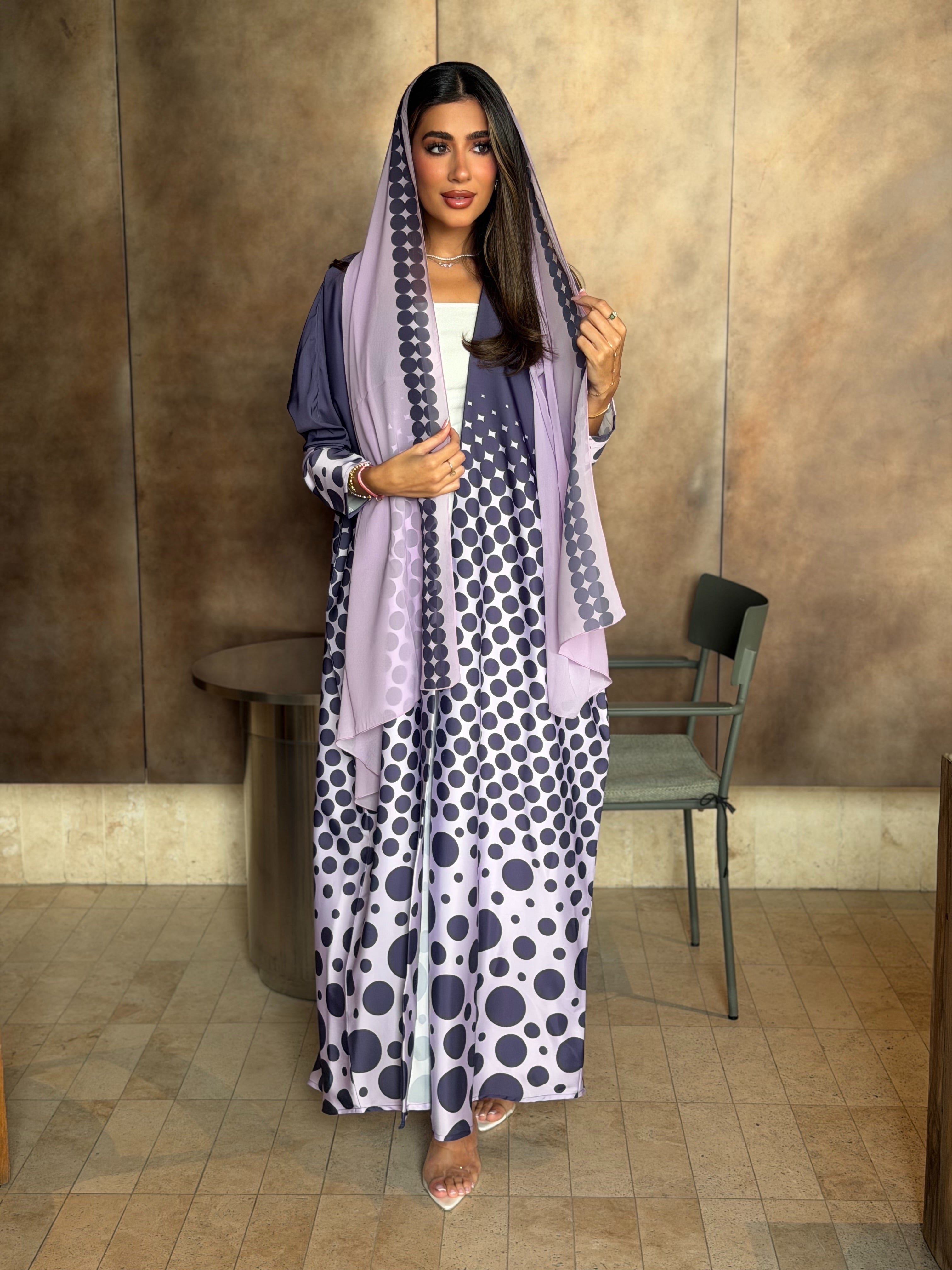 AT575 Polka print Bisht Abaya