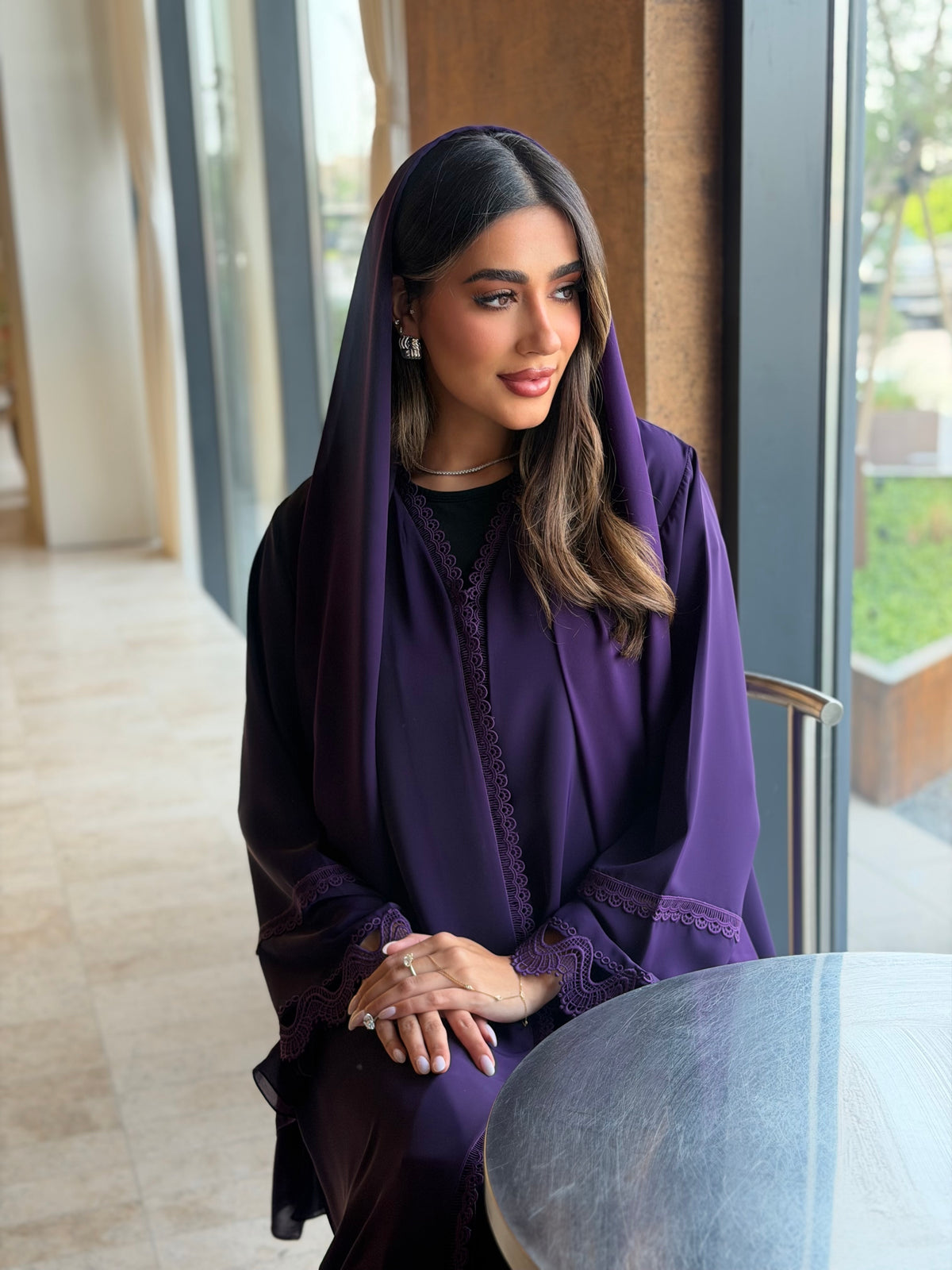 AT602 A_Cut purple Abaya