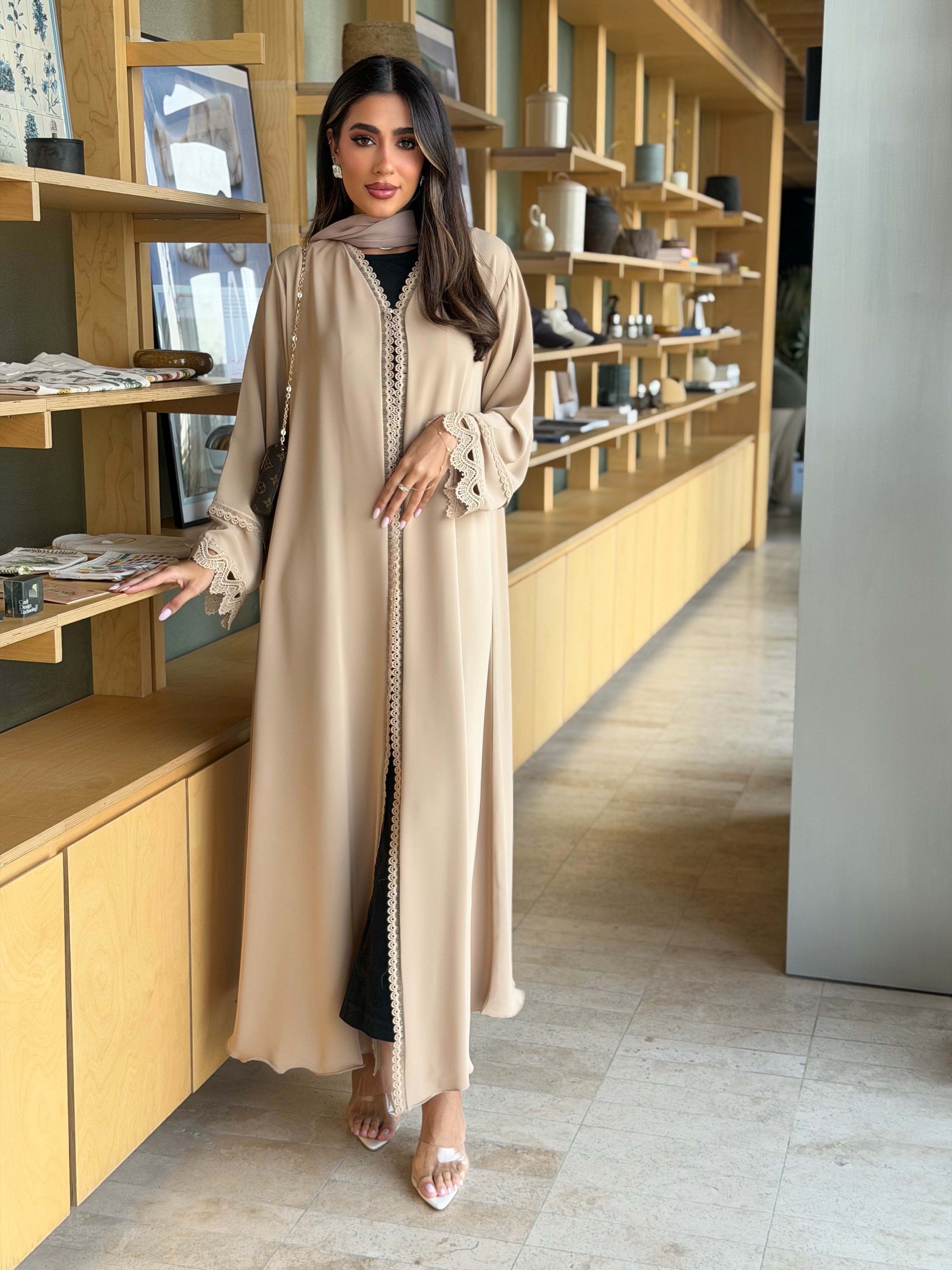 AT604 A_Cut Beige Abaya