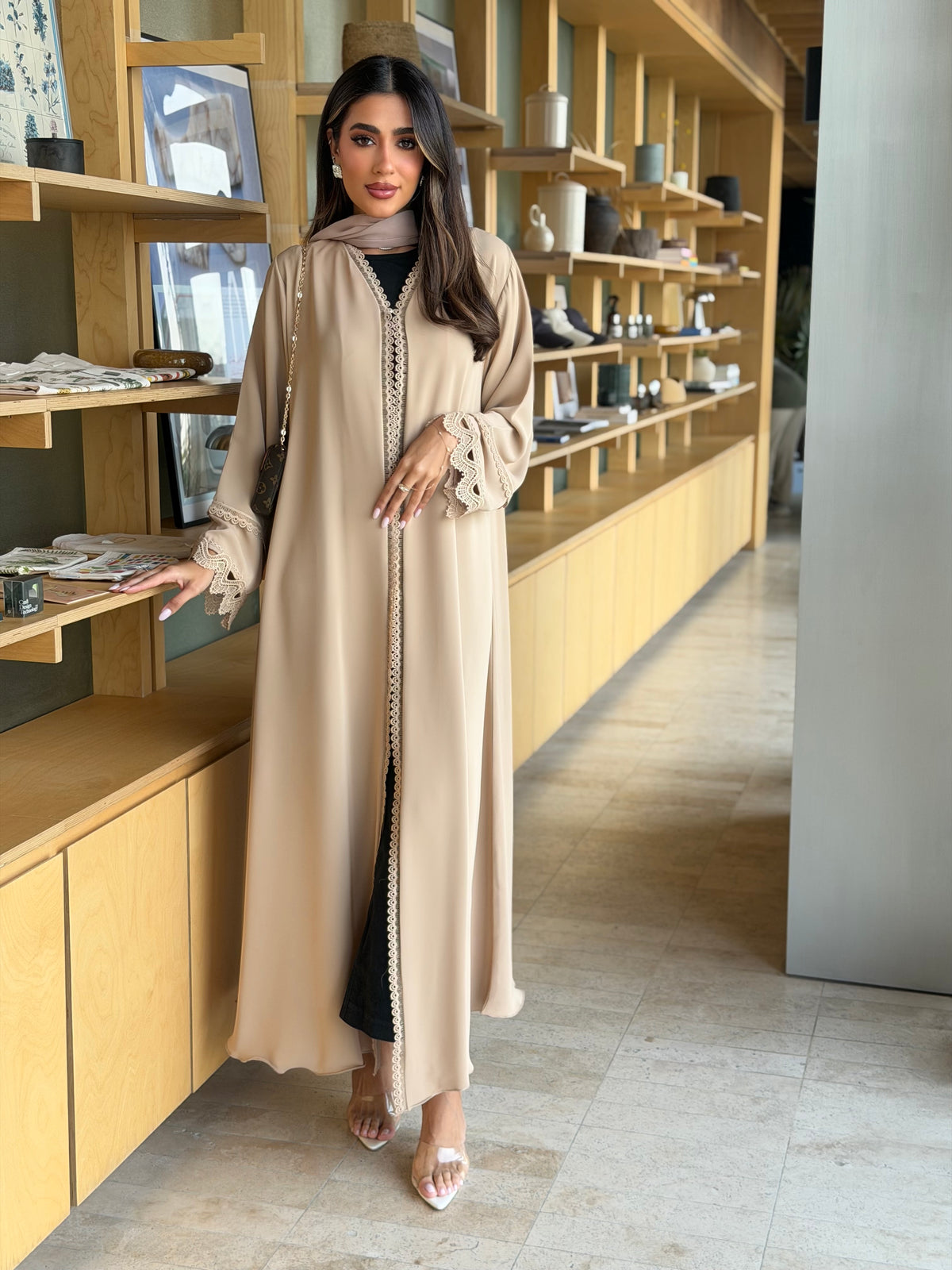 AT604 A_Cut Beige Abaya