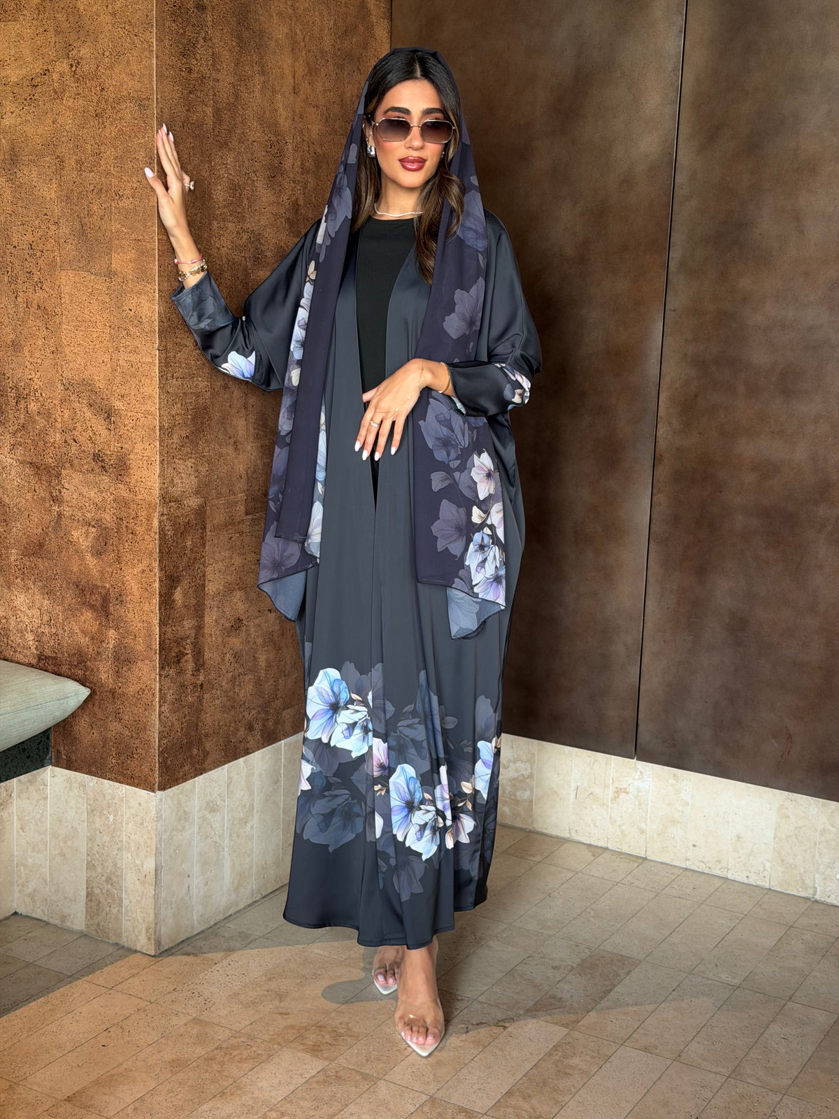 AT600 Floral print Half Bisht Abaya