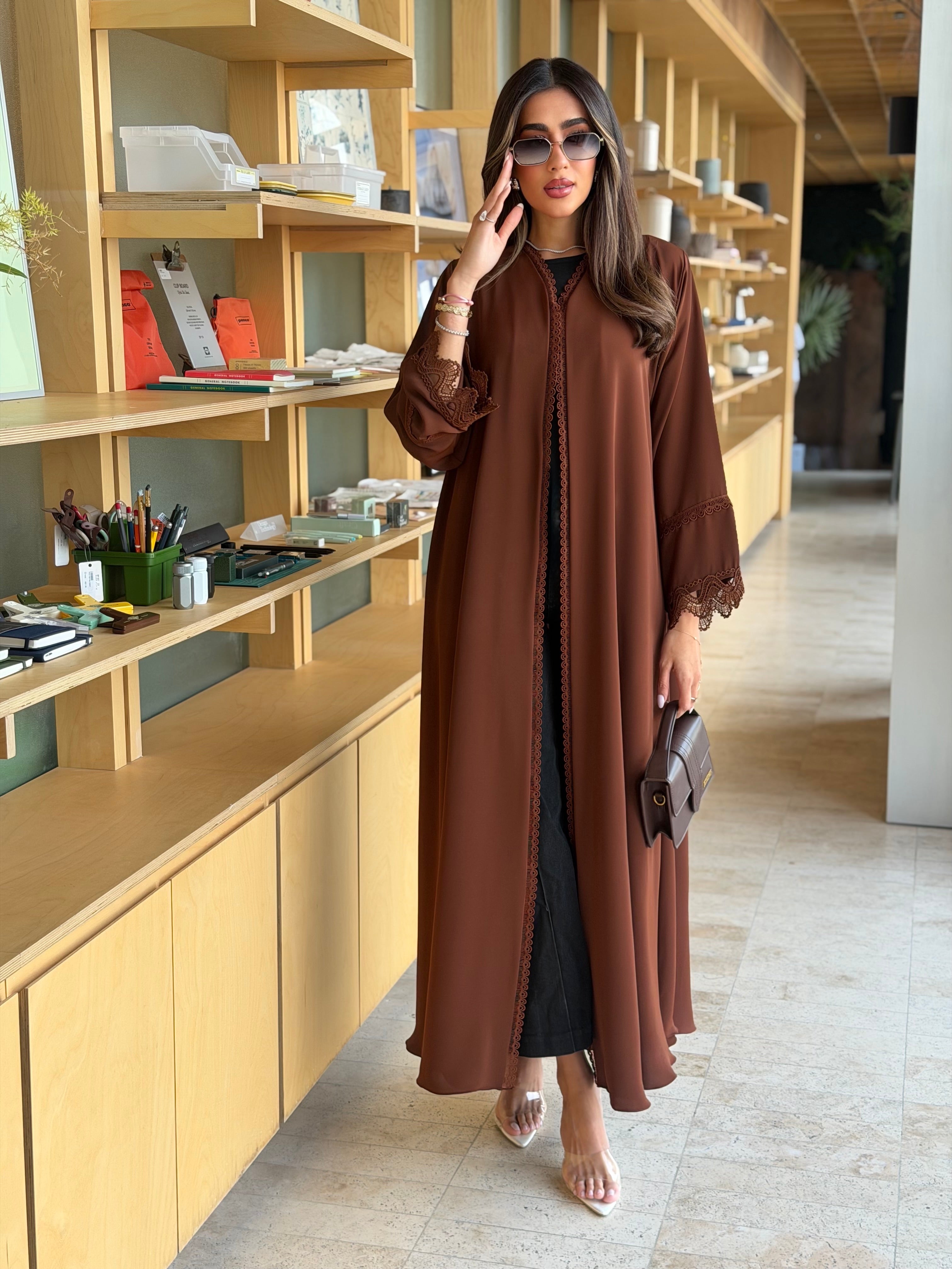 AT603 A_Cut  brown Abaya