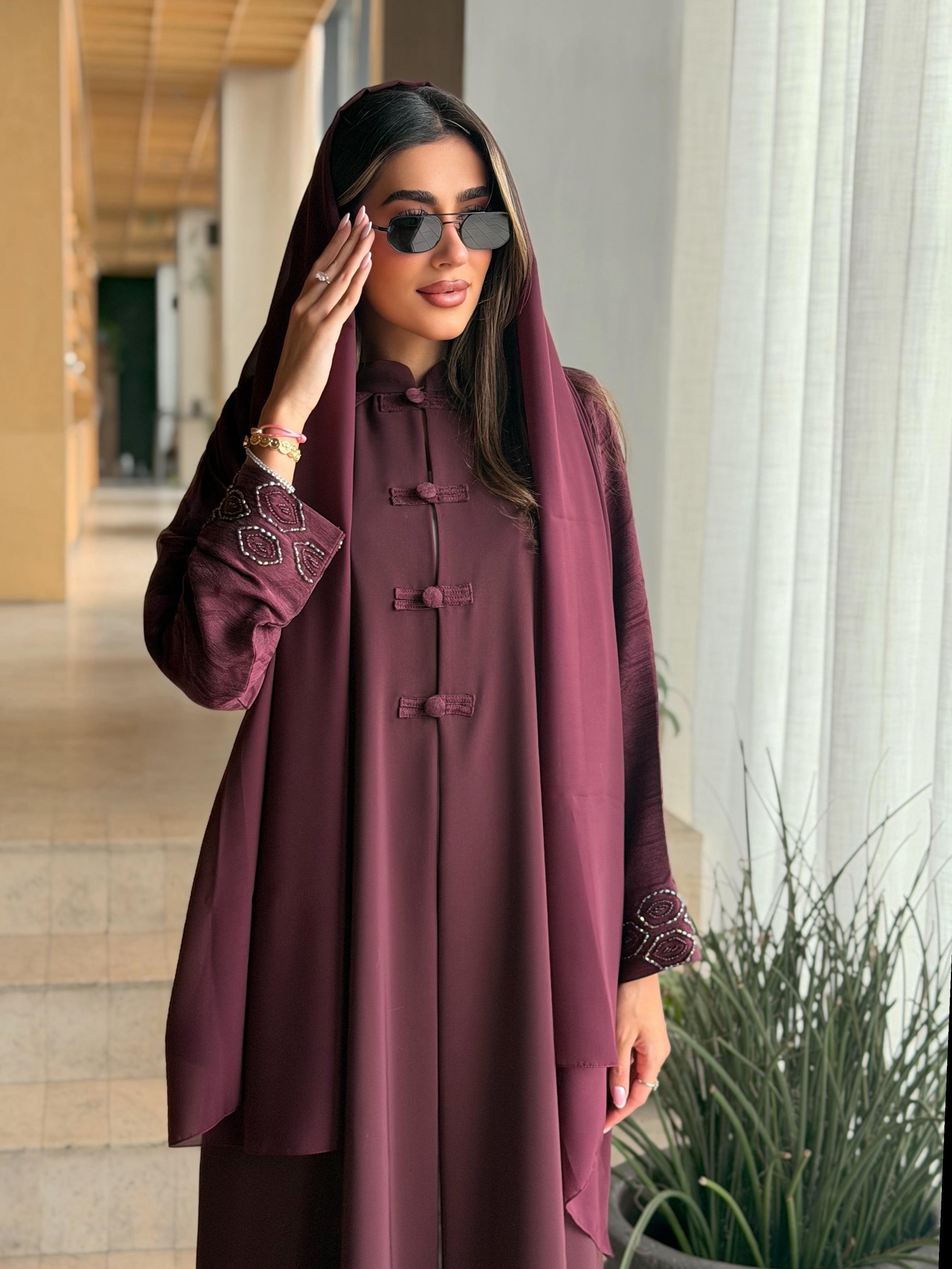 AT581 Maroon  Abaya
