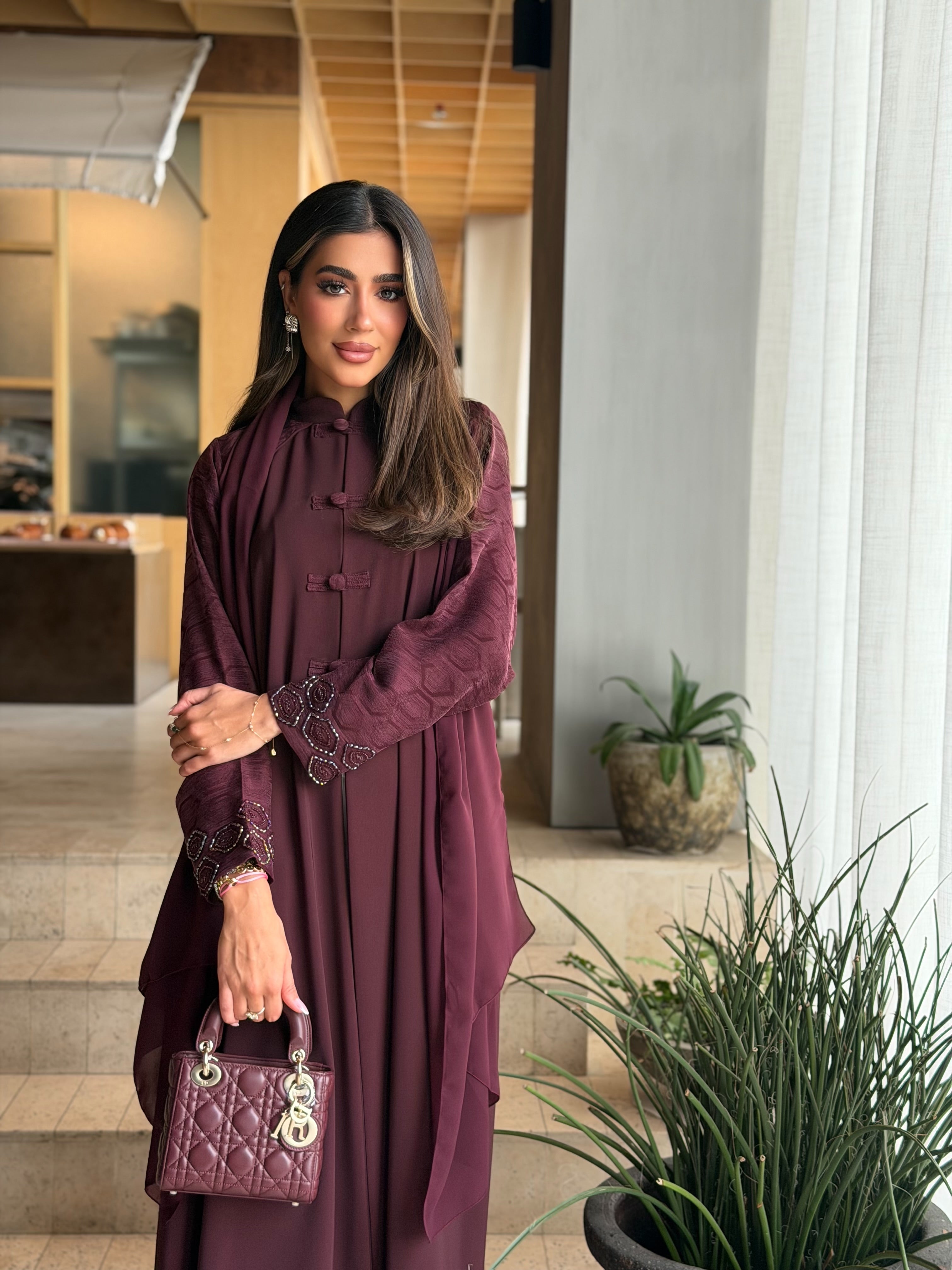AT581 Maroon  Abaya