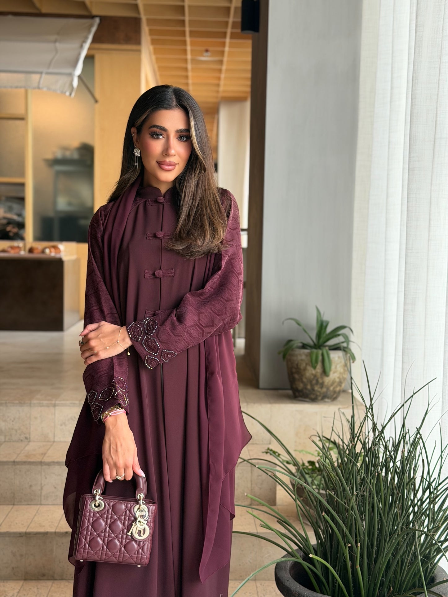 AT581 Maroon  Abaya