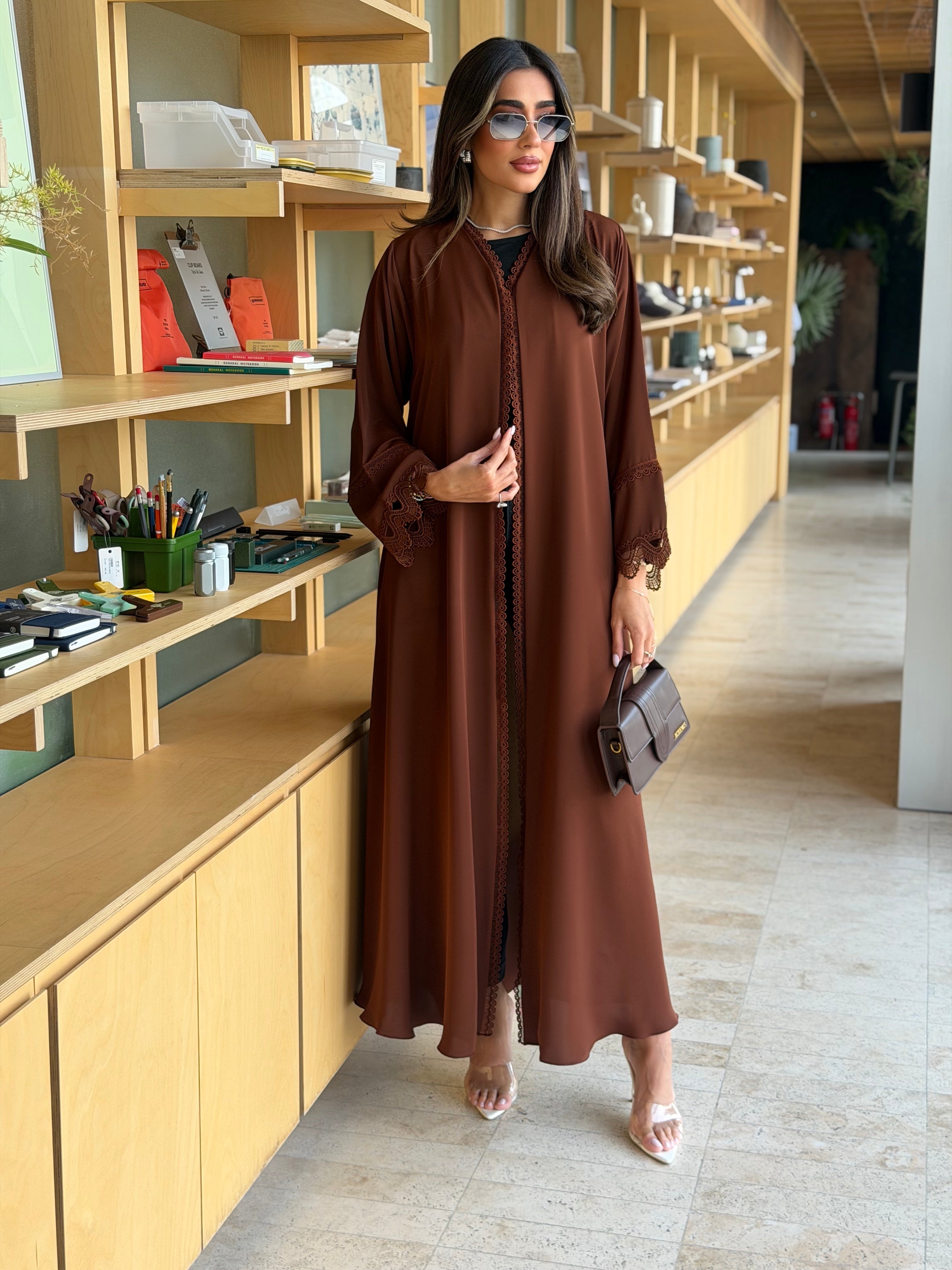 AT603 A_Cut  brown Abaya