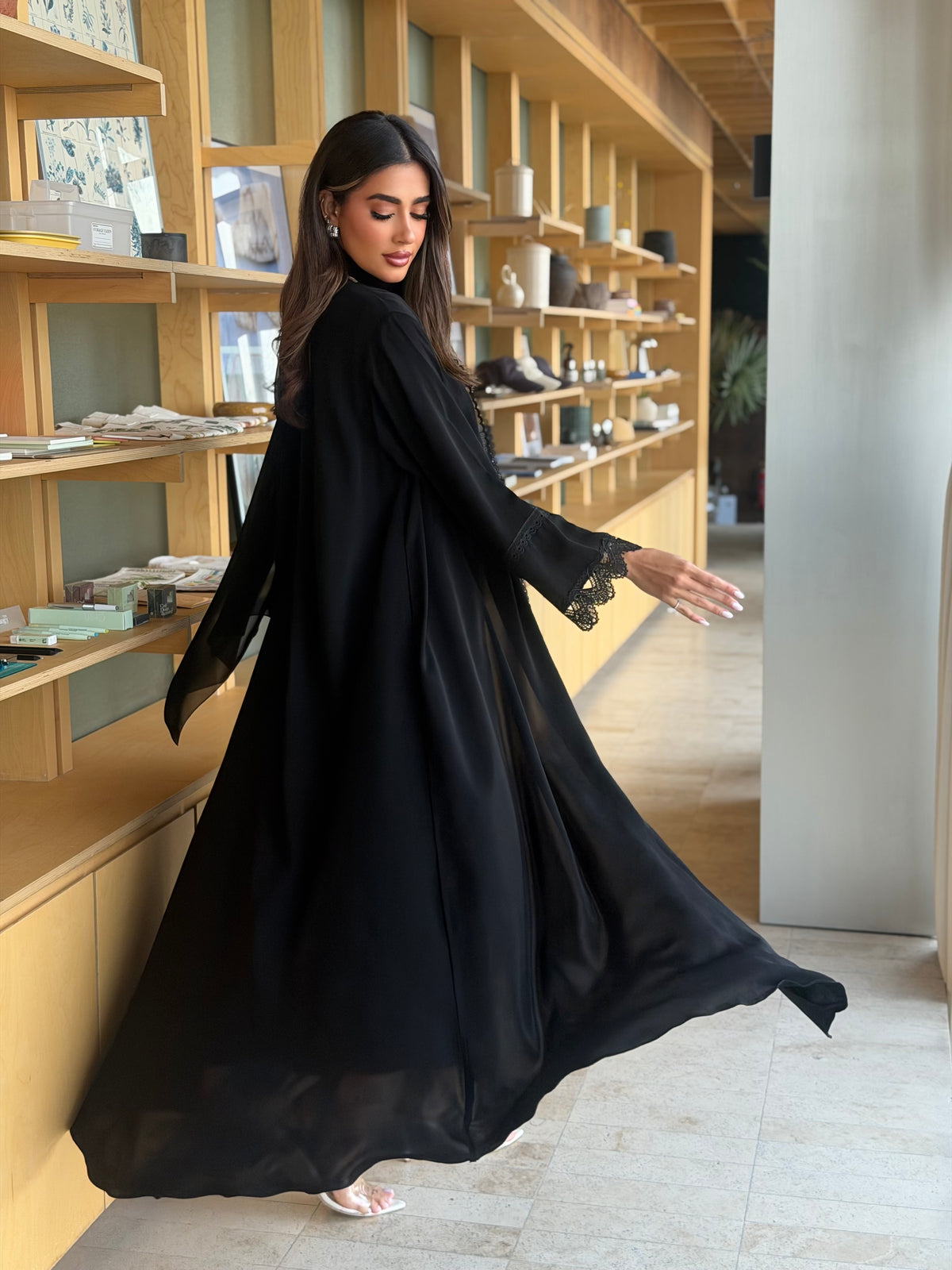 AT605 A_Cut Black Abaya