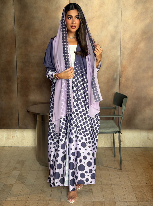AT575 Polka print Bisht Abaya