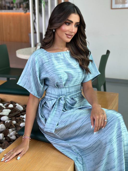 A011- blue crepe silk dress