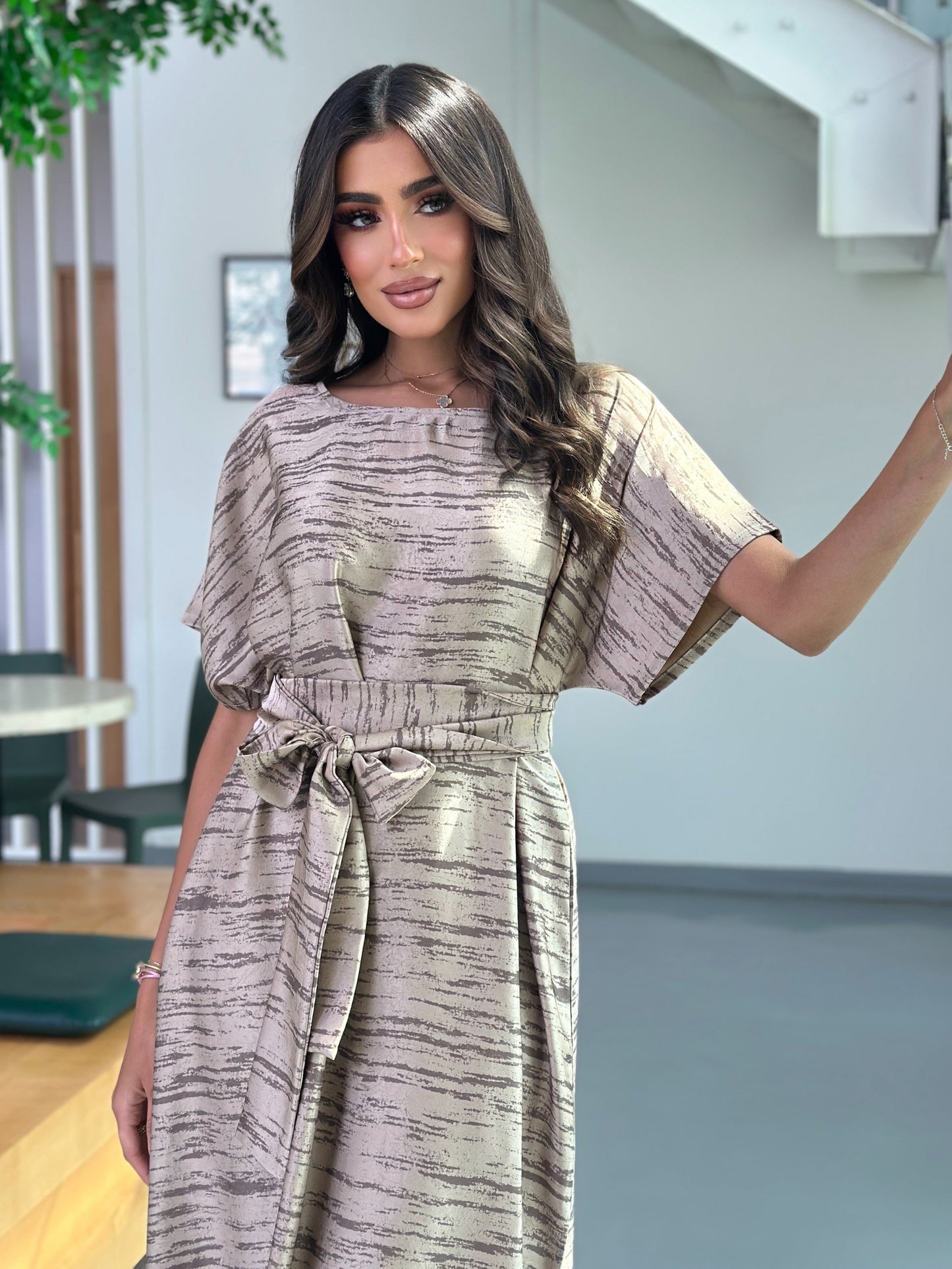 A014- tan crepe silk dress