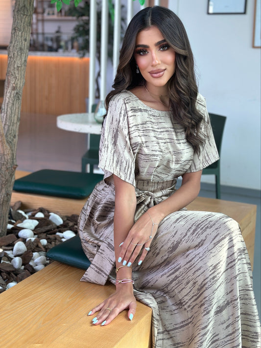 A014- tan crepe silk dress