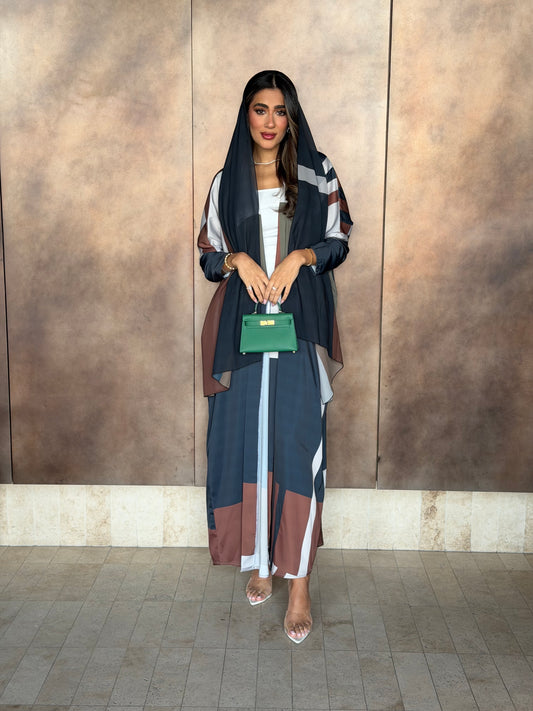 AT591 green print Bisht Abaya