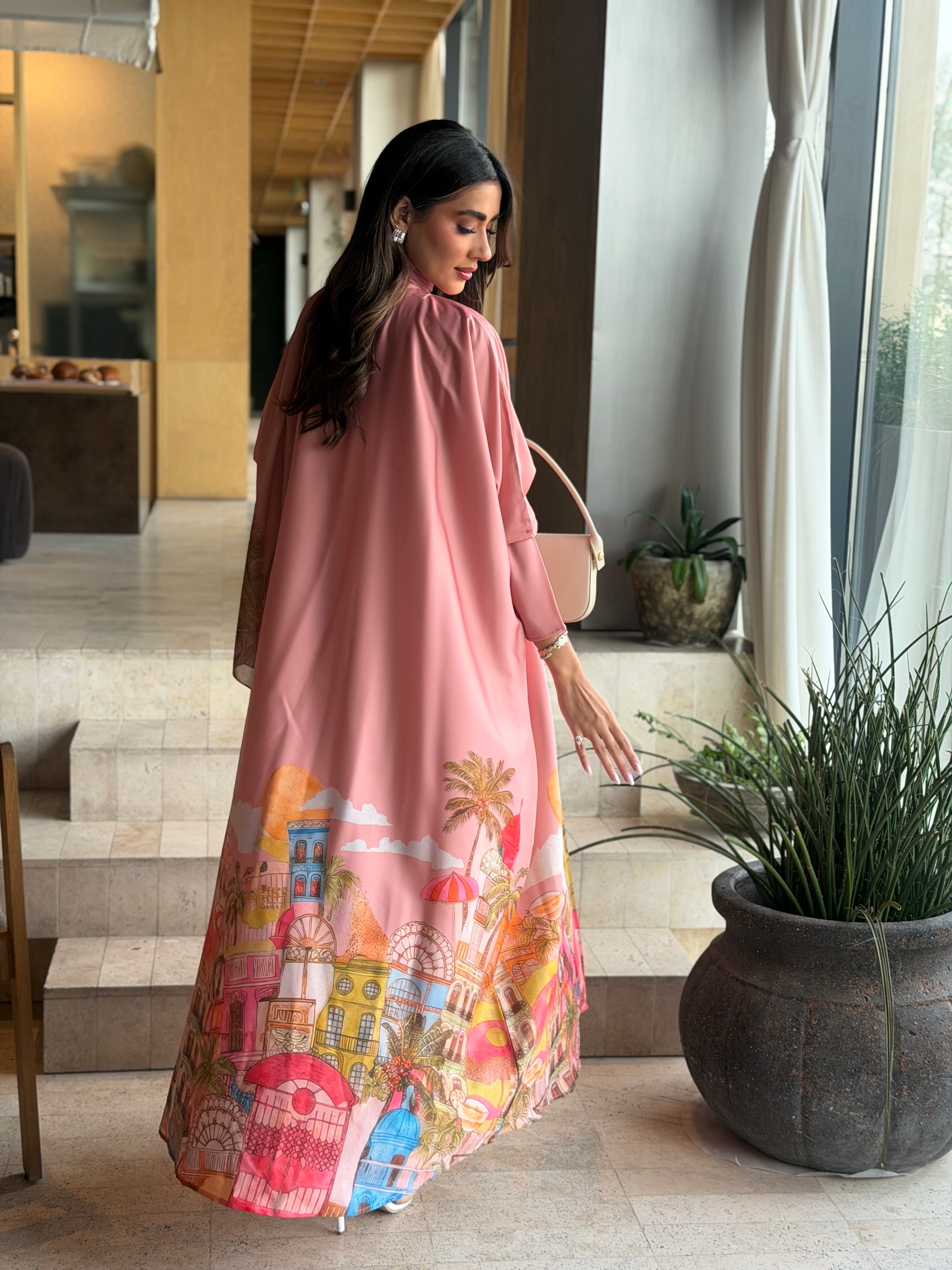 AT588 print Bisht Abaya