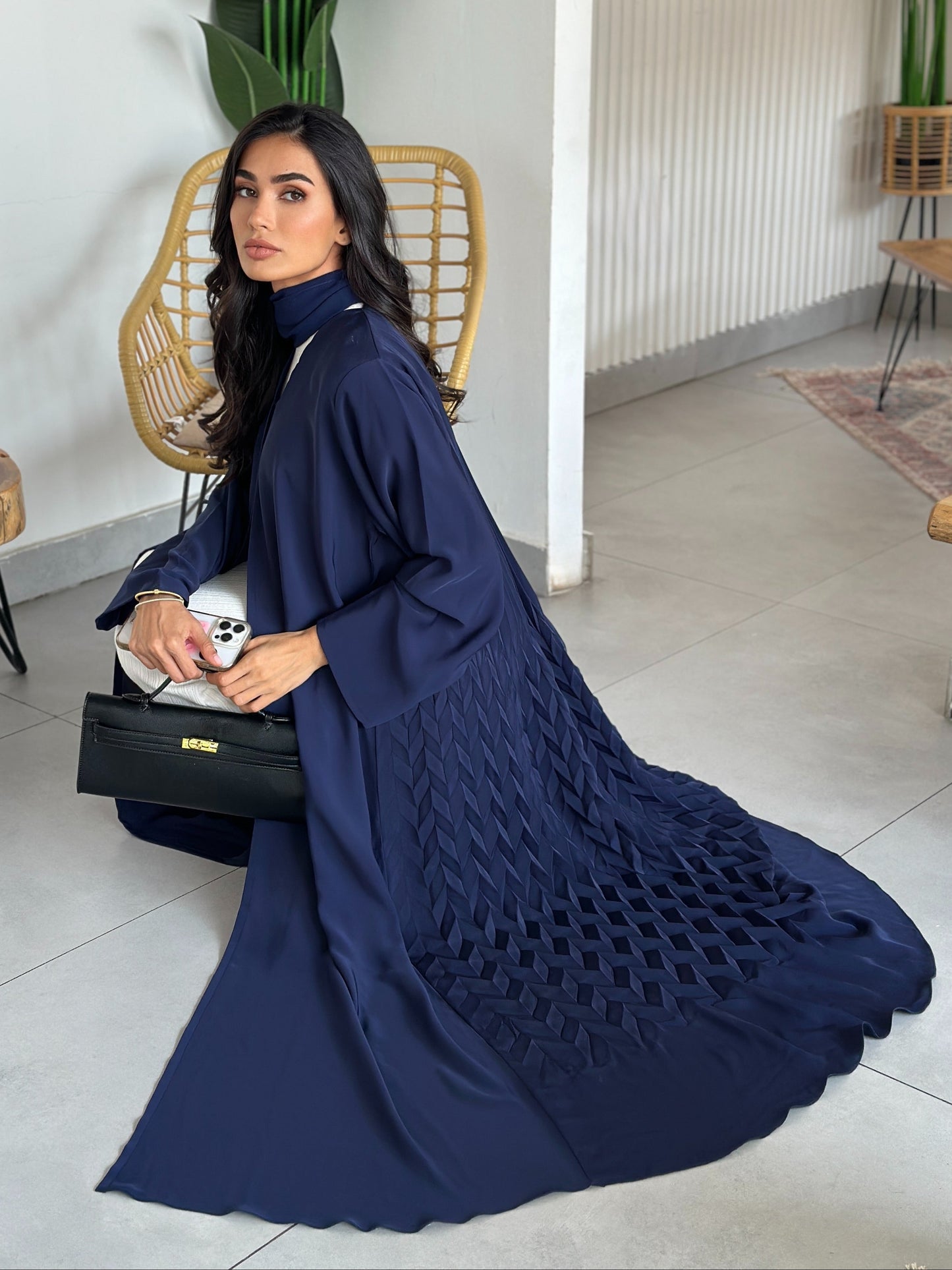 AT383 Navy Pelate Abaya