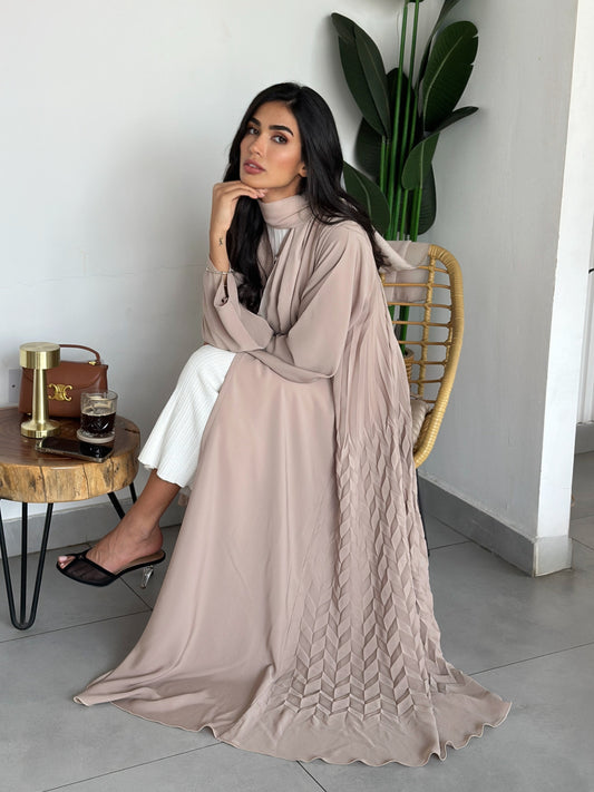 AT382  Beige Pelate Abaya