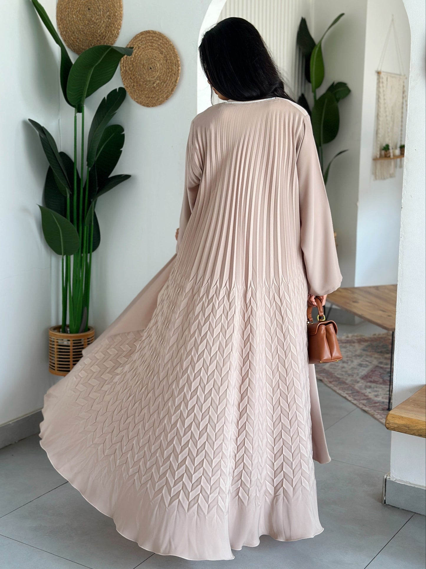 AT382  Beige Pelate Abaya