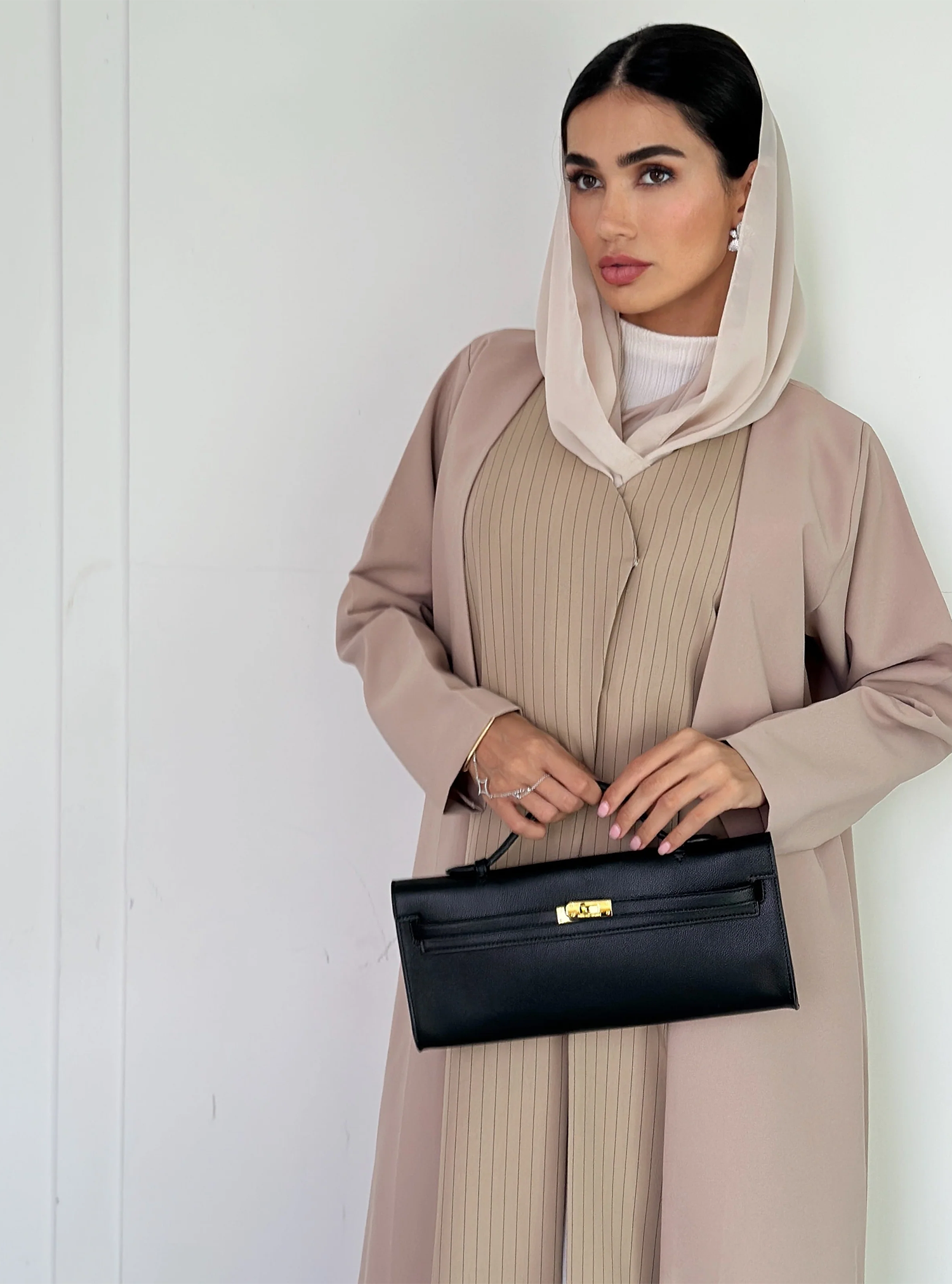 AT398 Beige work  Abaya