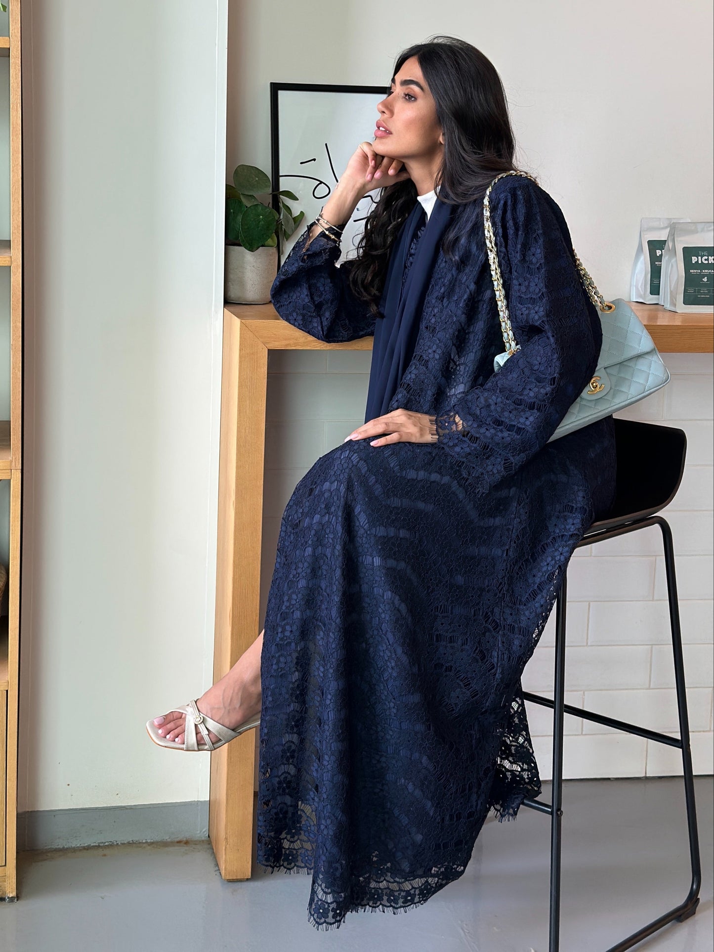 AT394 Navy Lace Abaya
