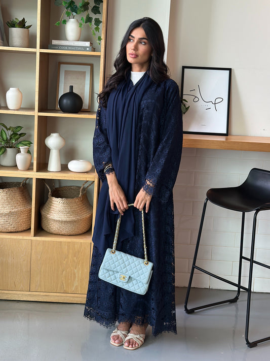 AT394 Navy Lace Abaya