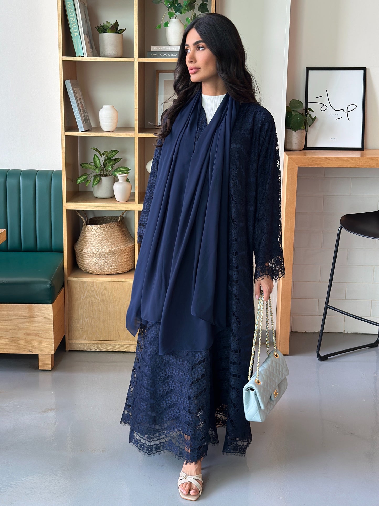 AT394 Navy Lace Abaya