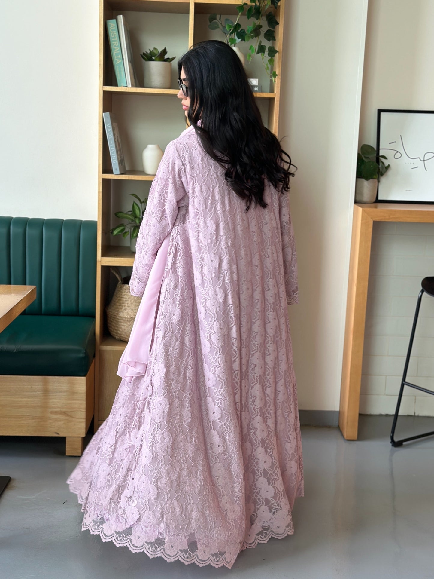 AT396 pink Lace Abaya