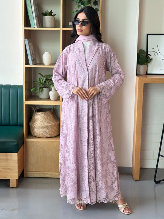 AT396 pink Lace Abaya